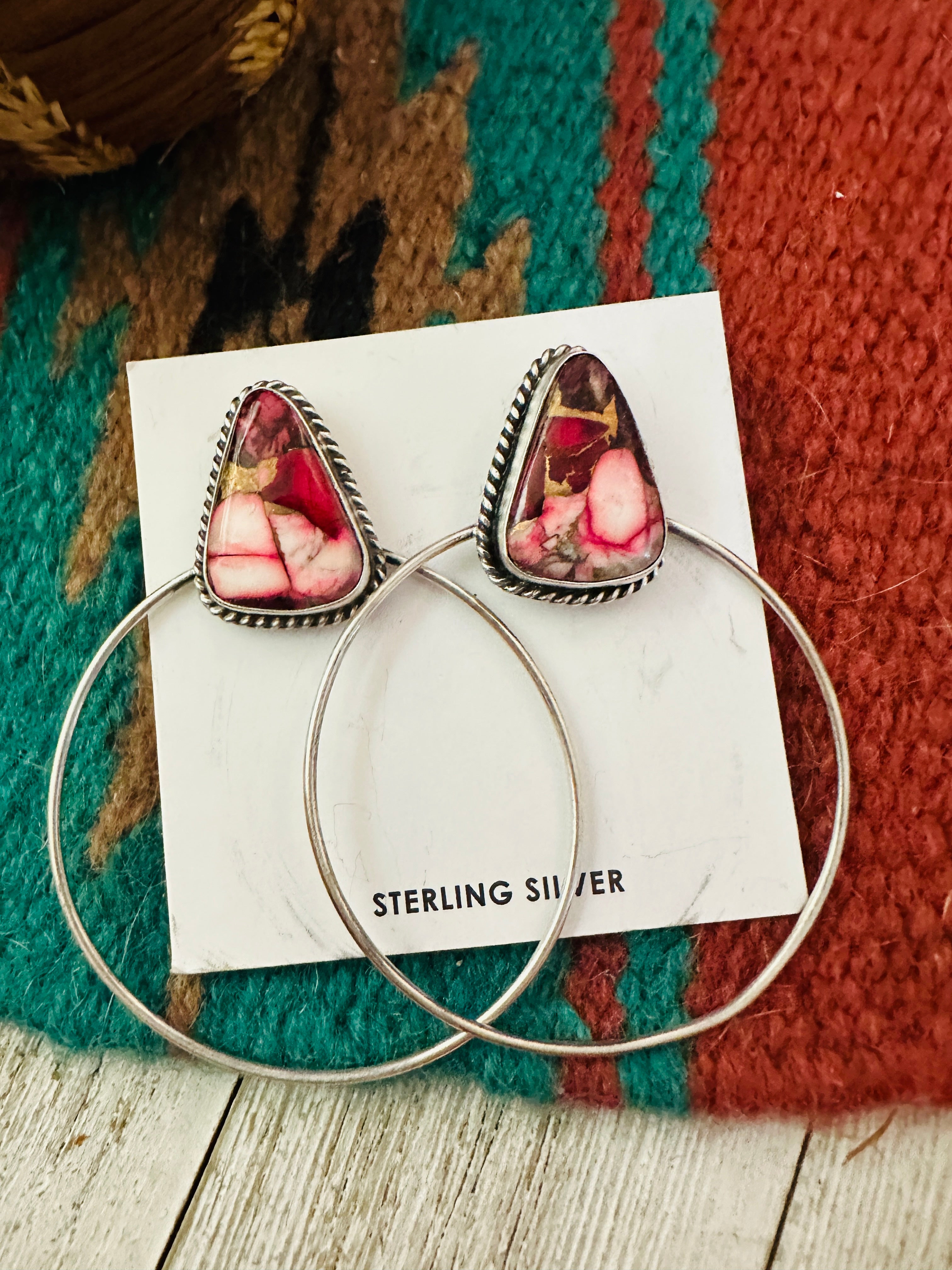 Handcrafted Rose Dahlia and Sterling Silver Dangle Hoop Earrings