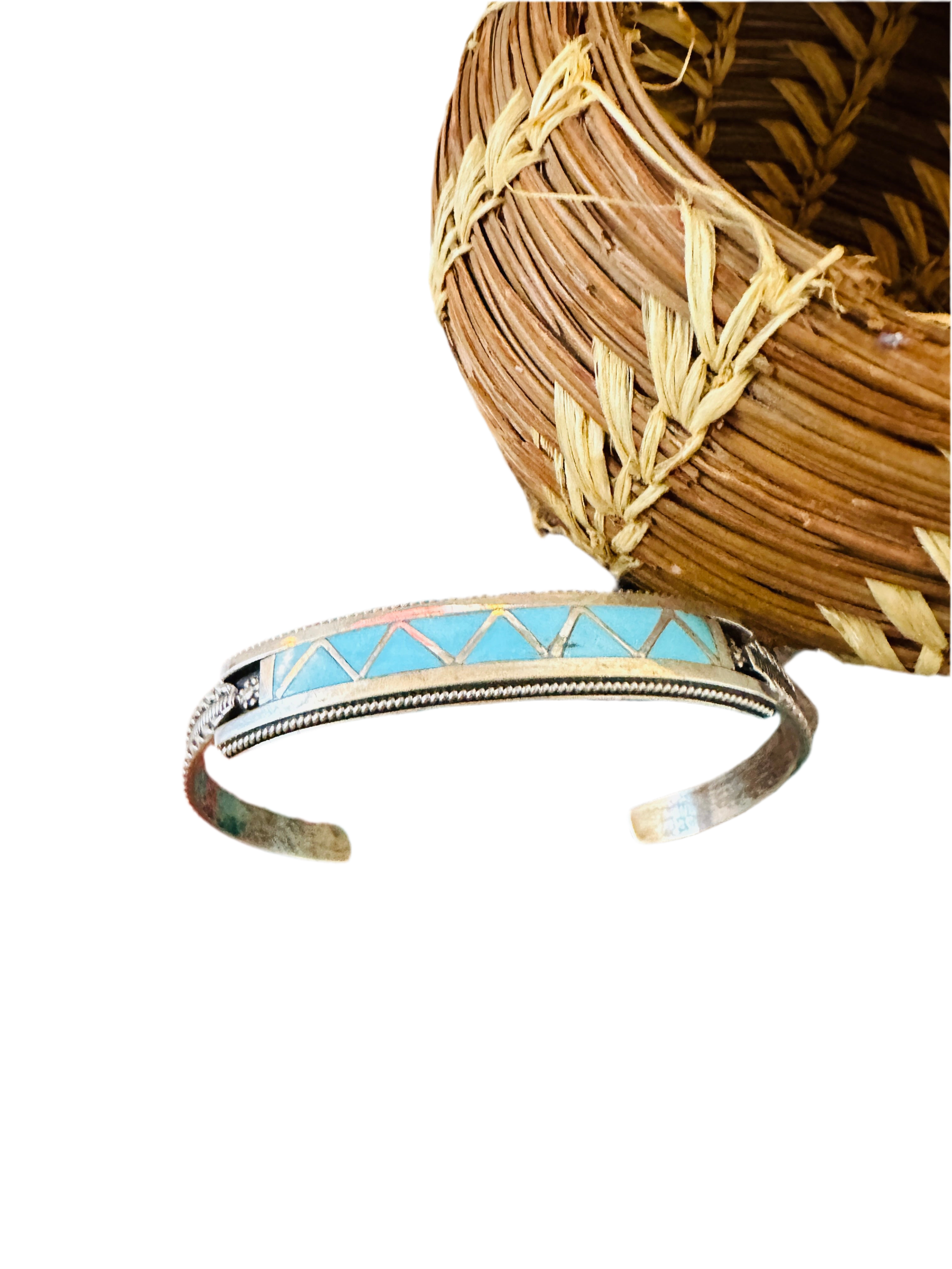 Handcrafted Sterling Silver & Turquoise Inlay Cuff Bracelet