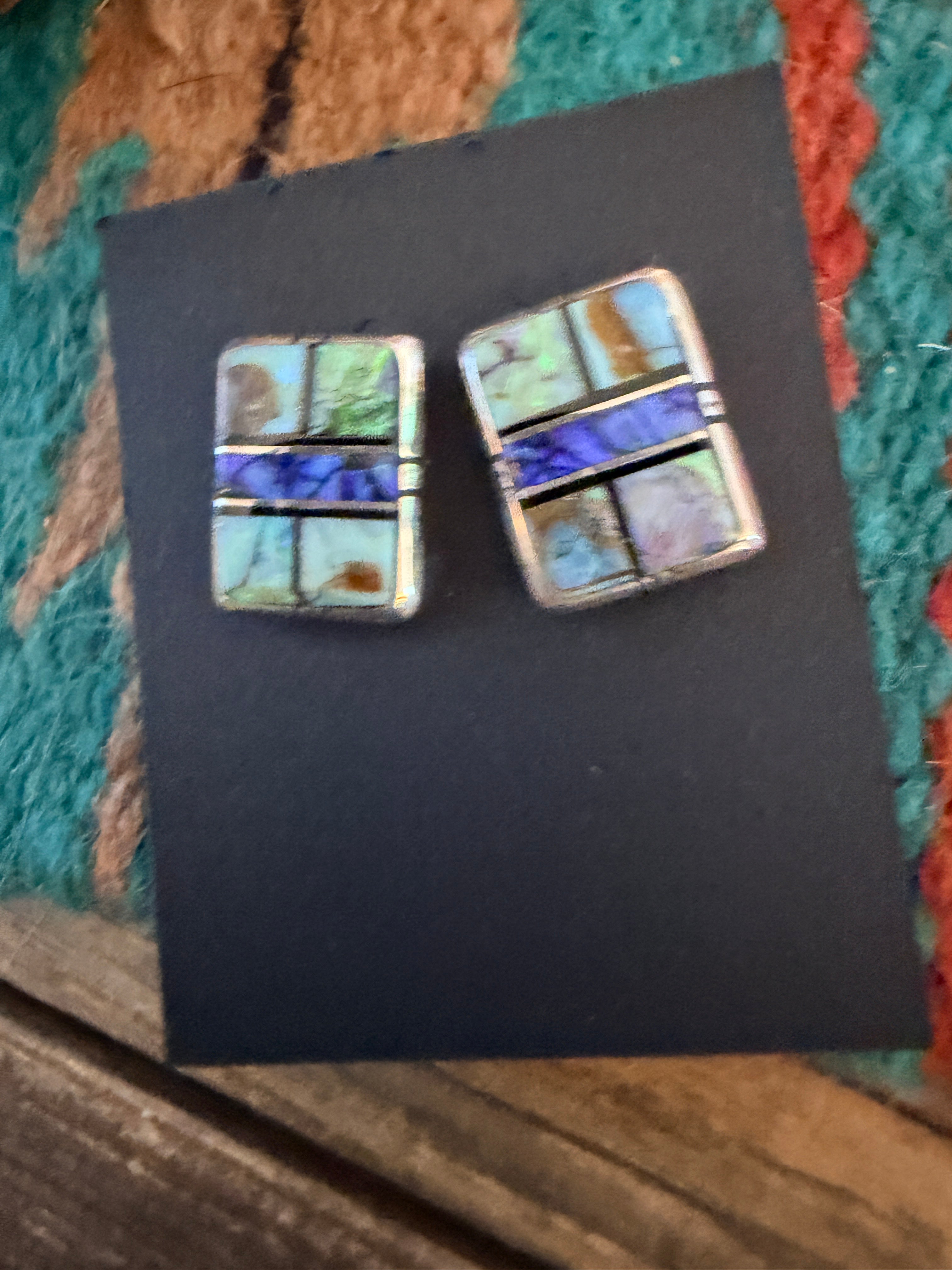 Handcrafted Opal & Sterling Silver Inlay Post Earrings