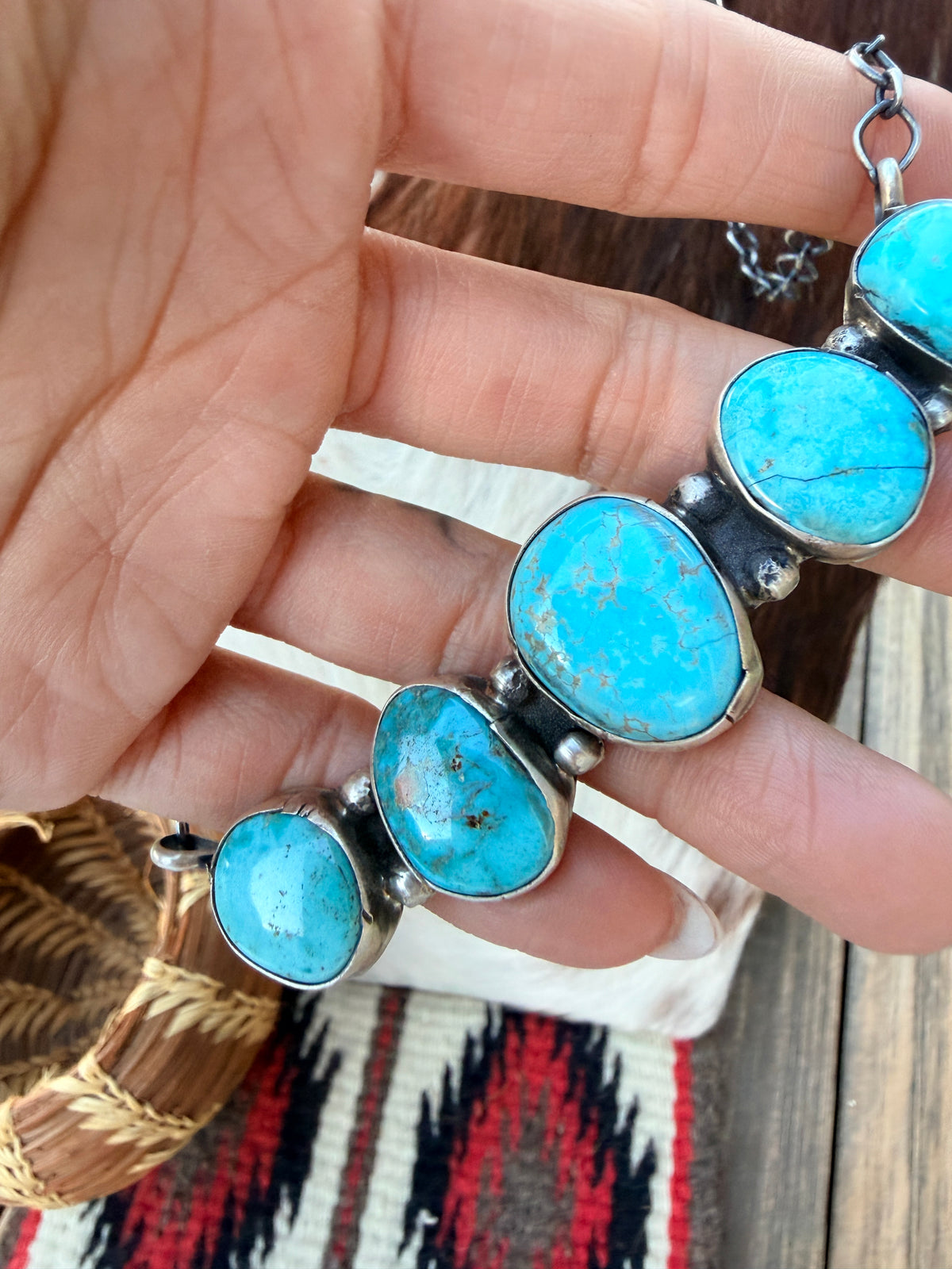 Handcrafted Kingman Turquoise & Sterling Silver Necklace