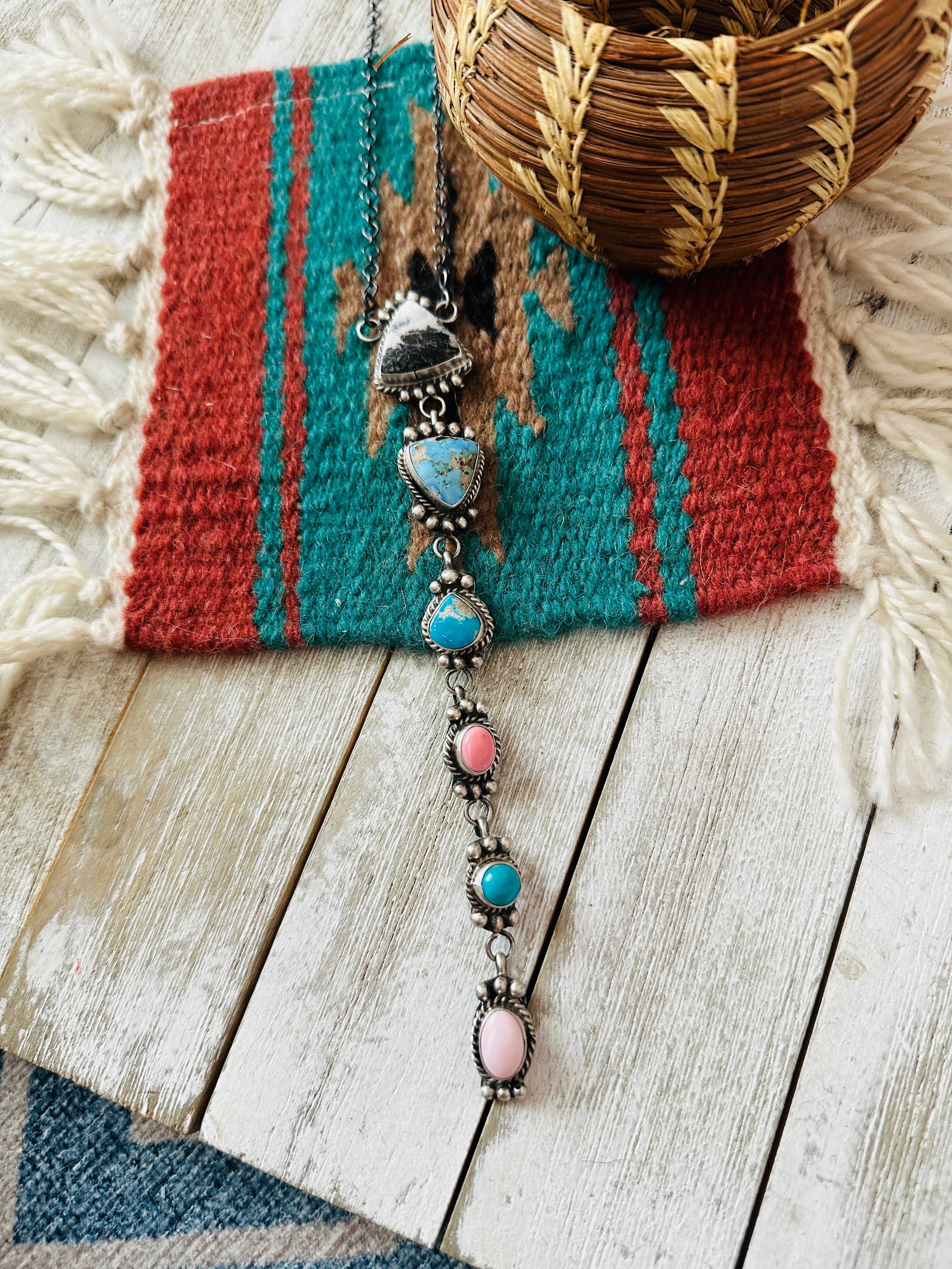 Handcrafted Sterling Silver & Multi Stone Lariat Necklace