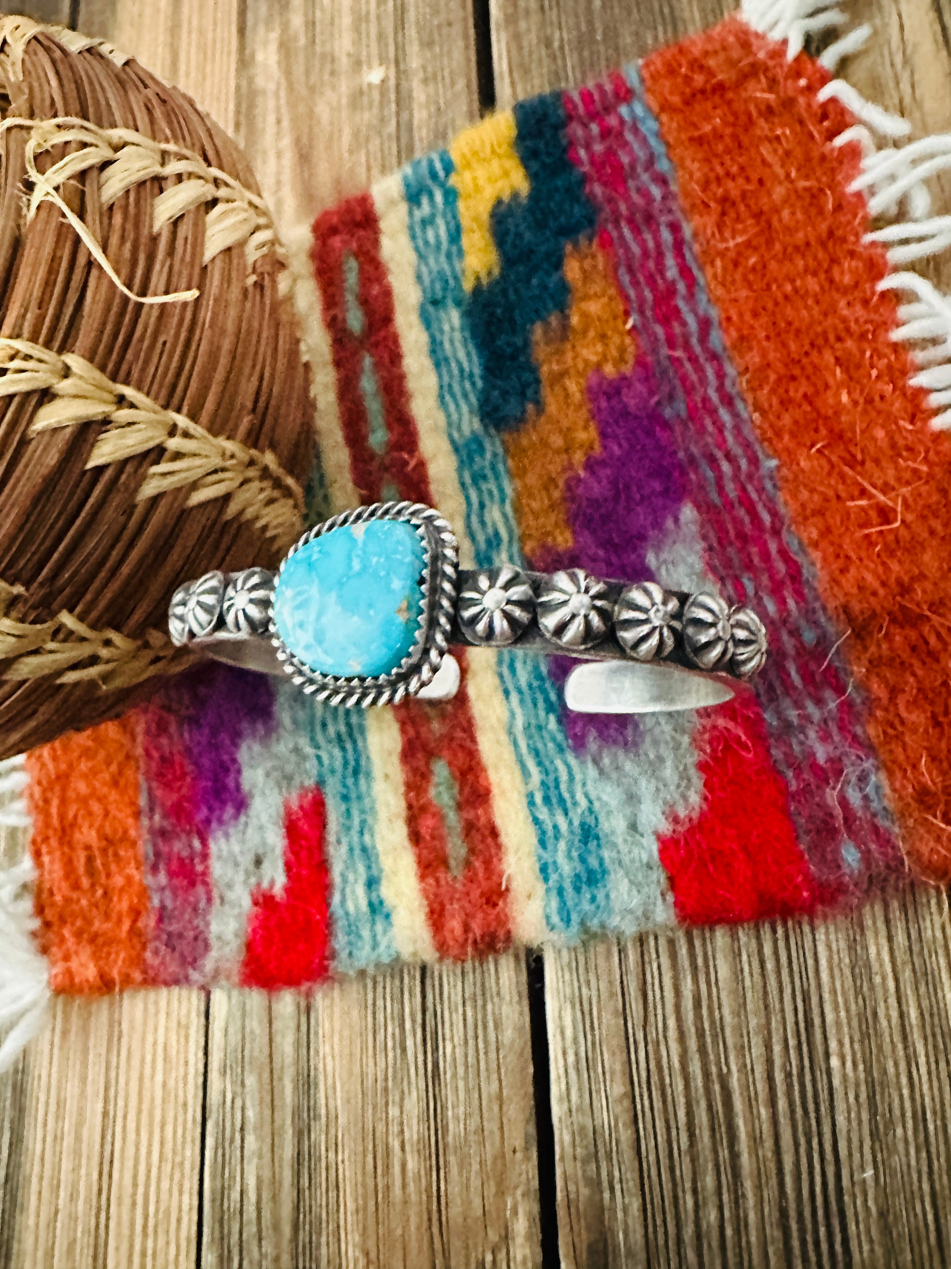 Handcrafted Turquoise & Sterling Silver Cuff Bracelet by Kevin Billah