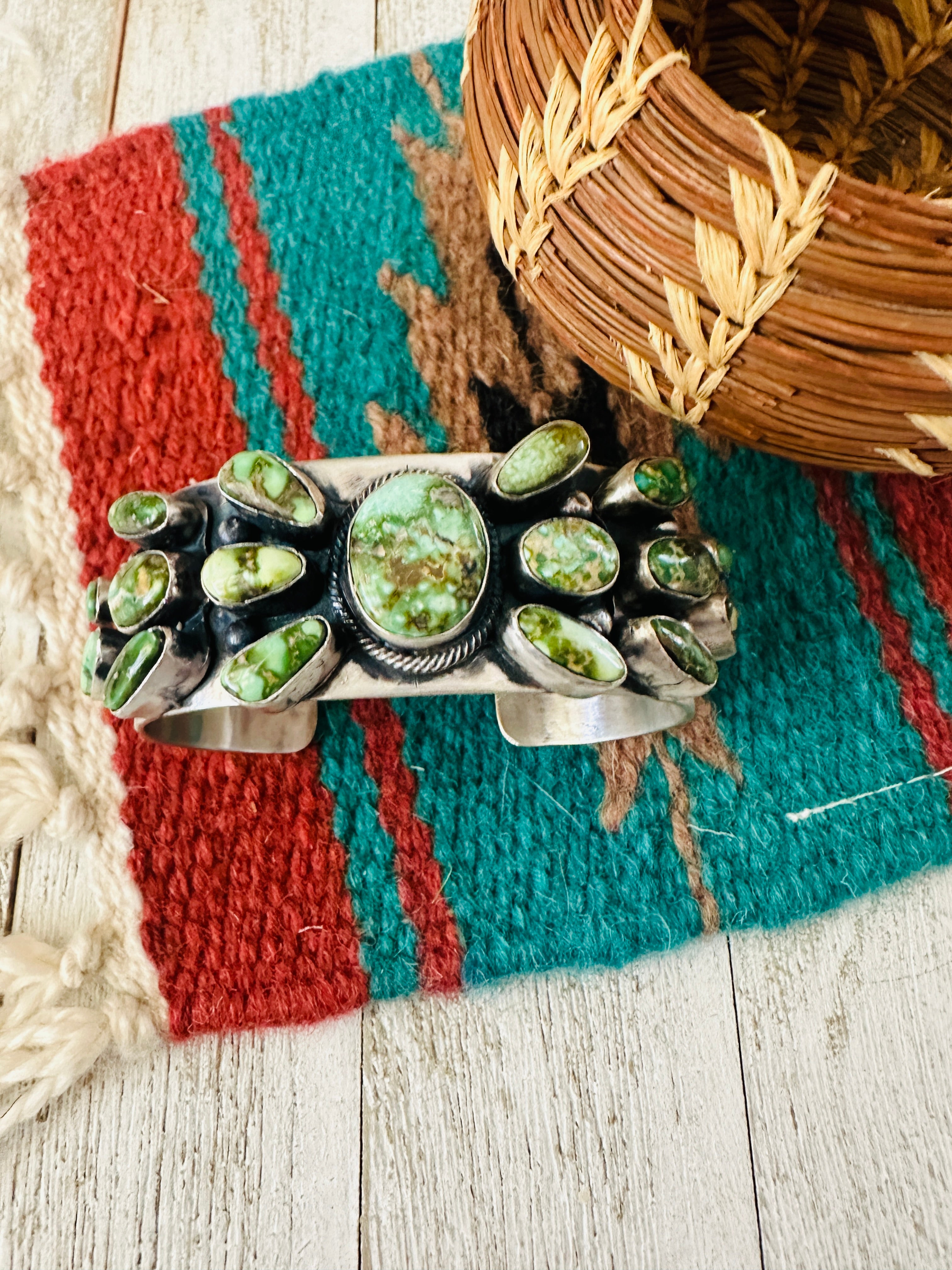 Navajo Sterling Silver & Sonoran Gold Turquoise Cuff Bracelet By B Johnson /