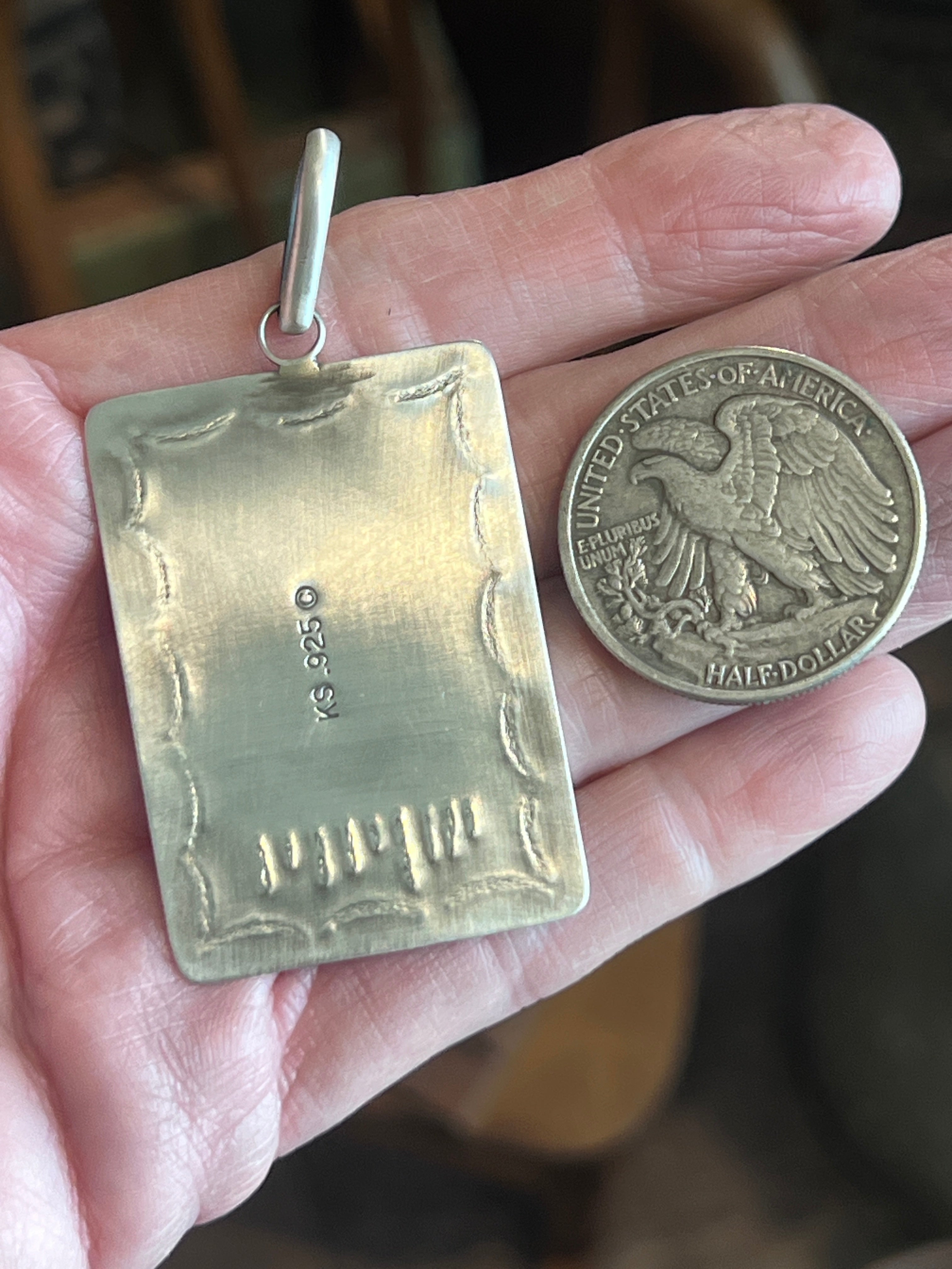 Hand Stamped Sterling Silver Fred Harvey Era Inspired Monsoon Tag Pendant by Kimari Somers