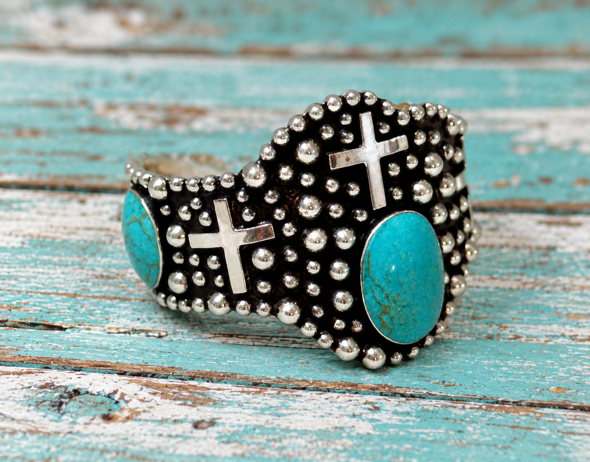Turquoise Cross Cuff Sterling Silver Bracelet