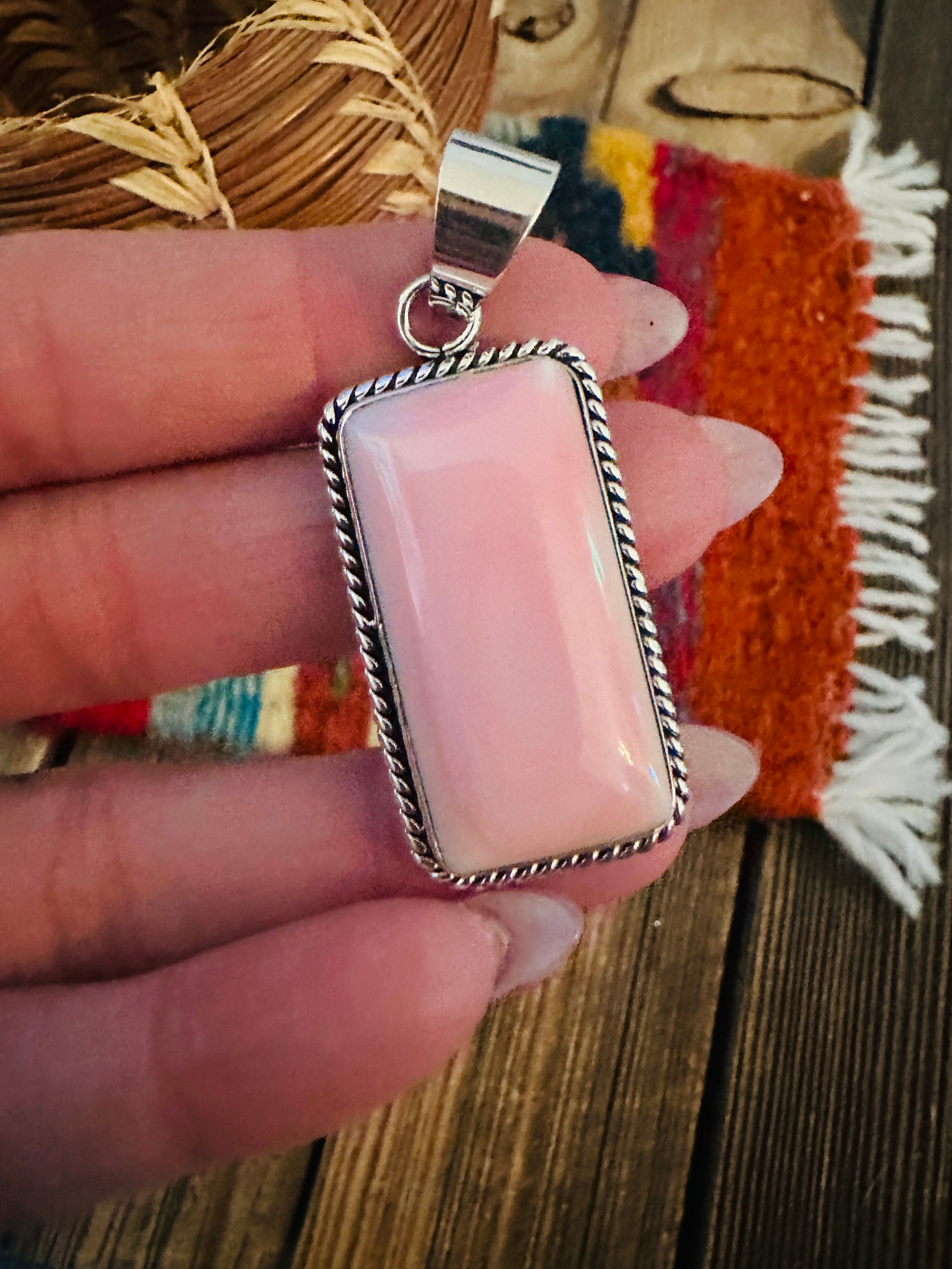 Navajo Queen Pink Conch Shell & Sterling Silver Pendant