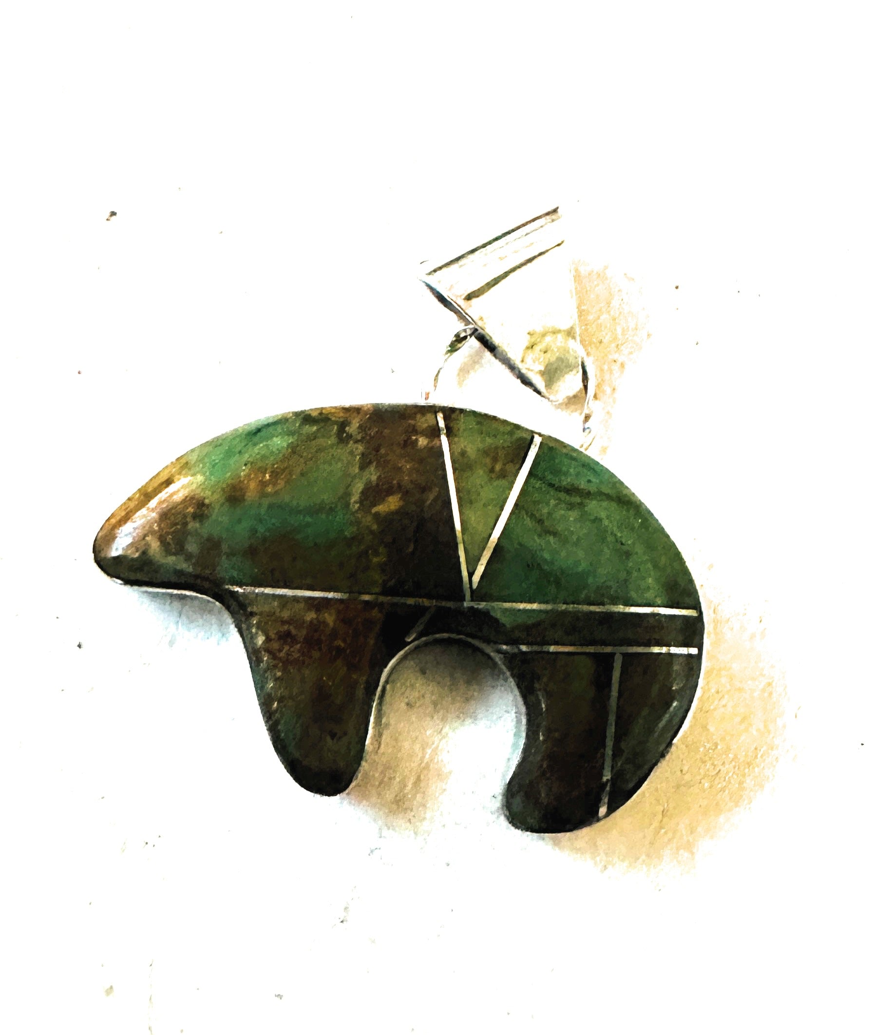 Handcrafted Turquoise & Sterling Silver Inlay Fetish Bear Pendant