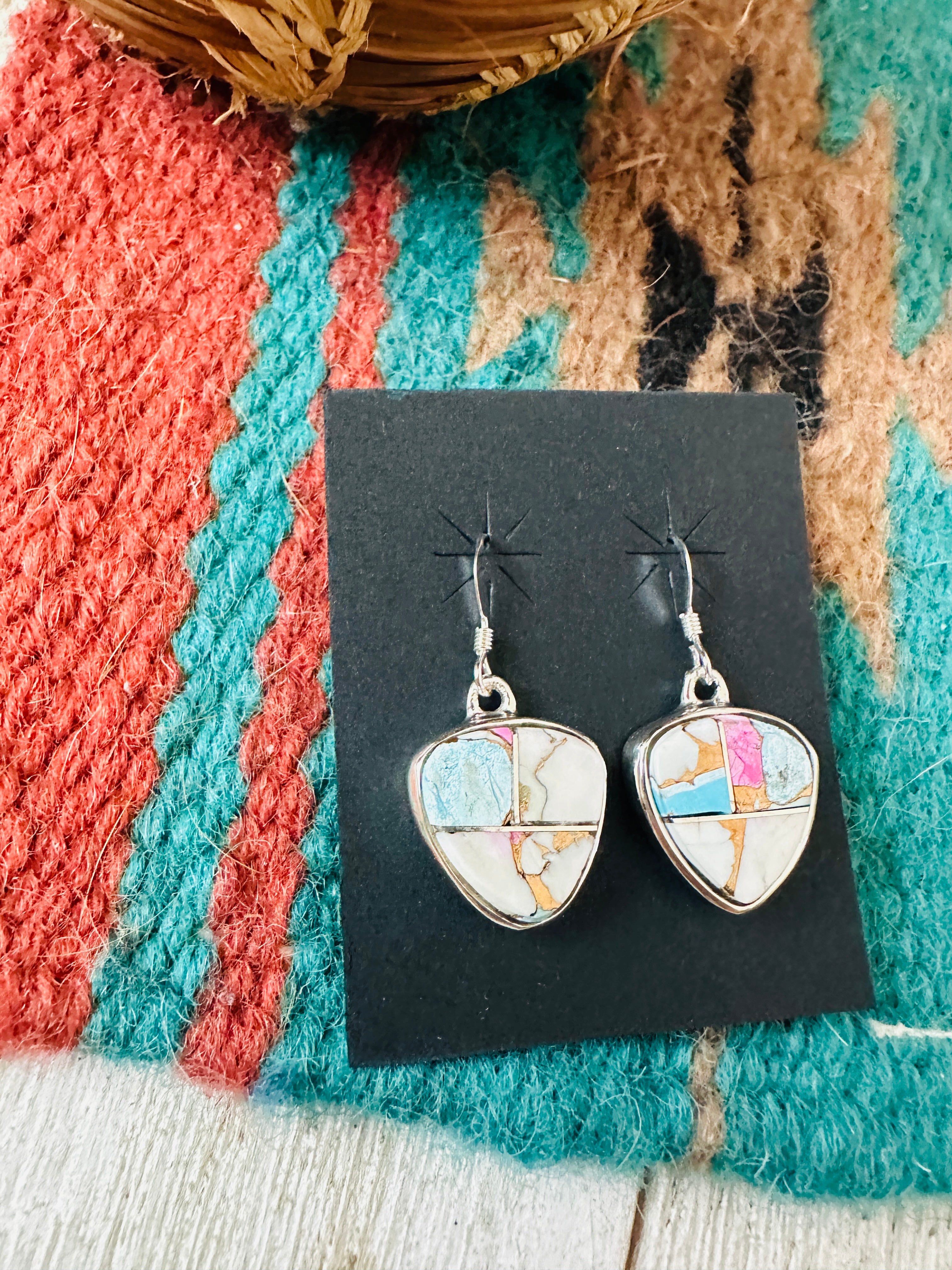 Handcrafted Cotton Candy and Sterling Silver Inlay Dangle Earrings
