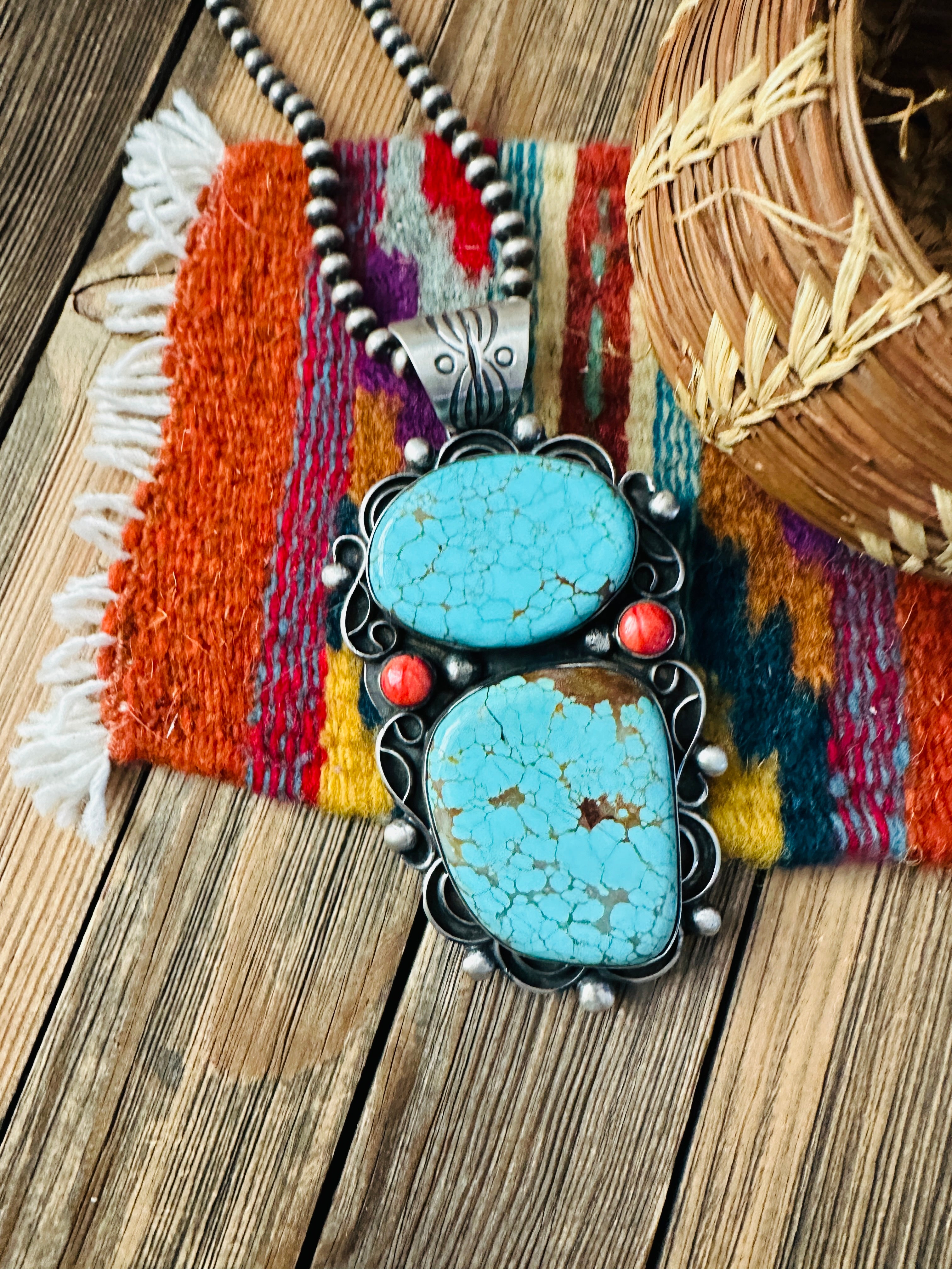 Handcrafted Turquoise, Spiny & Sterling Silver Pendant by Chimney Butte