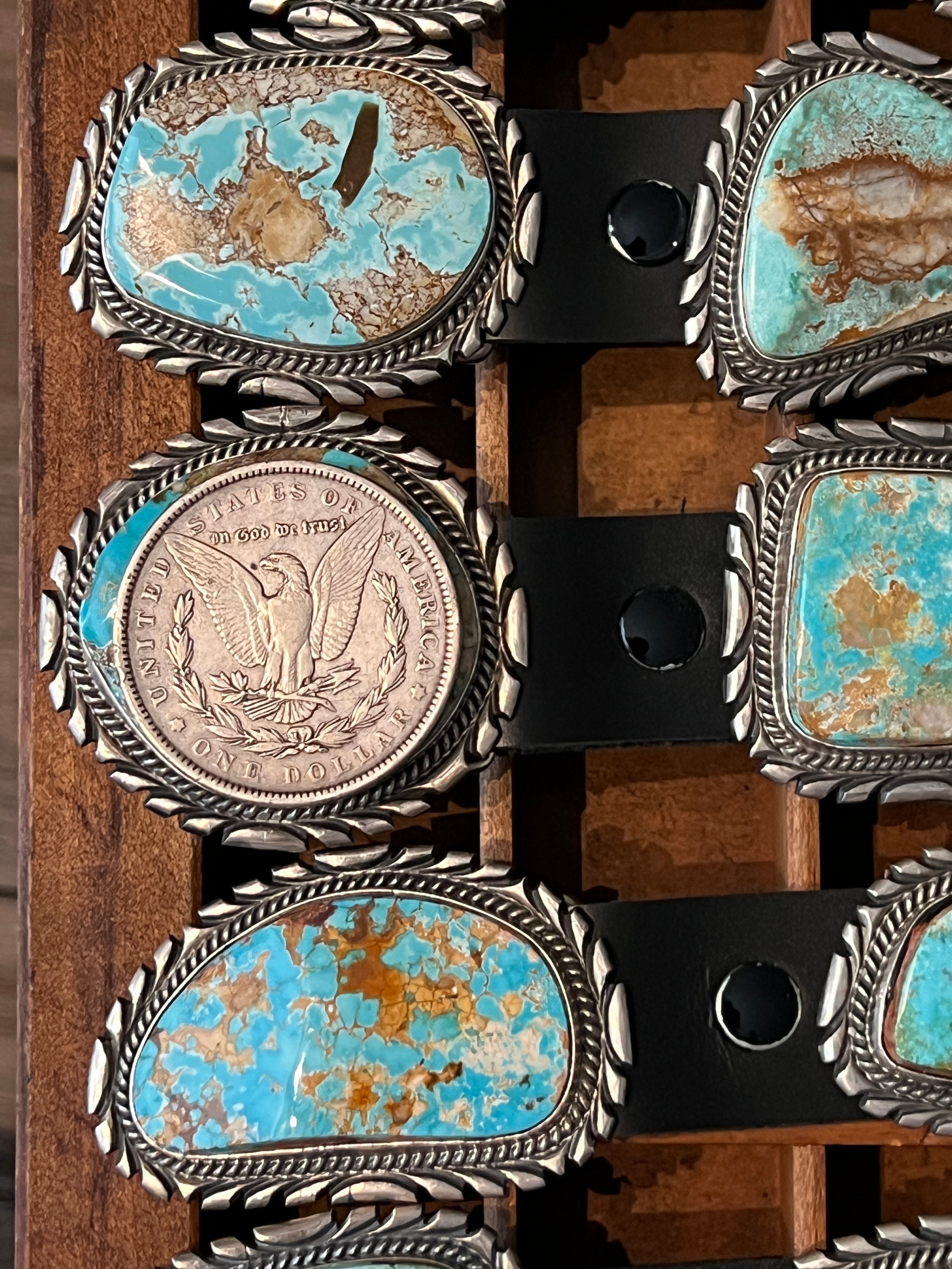 Stunning Handcrafted Sterling Silver and Royston Turquoise Concho Belts by Mary Ann Spencer: Six To Choose From!