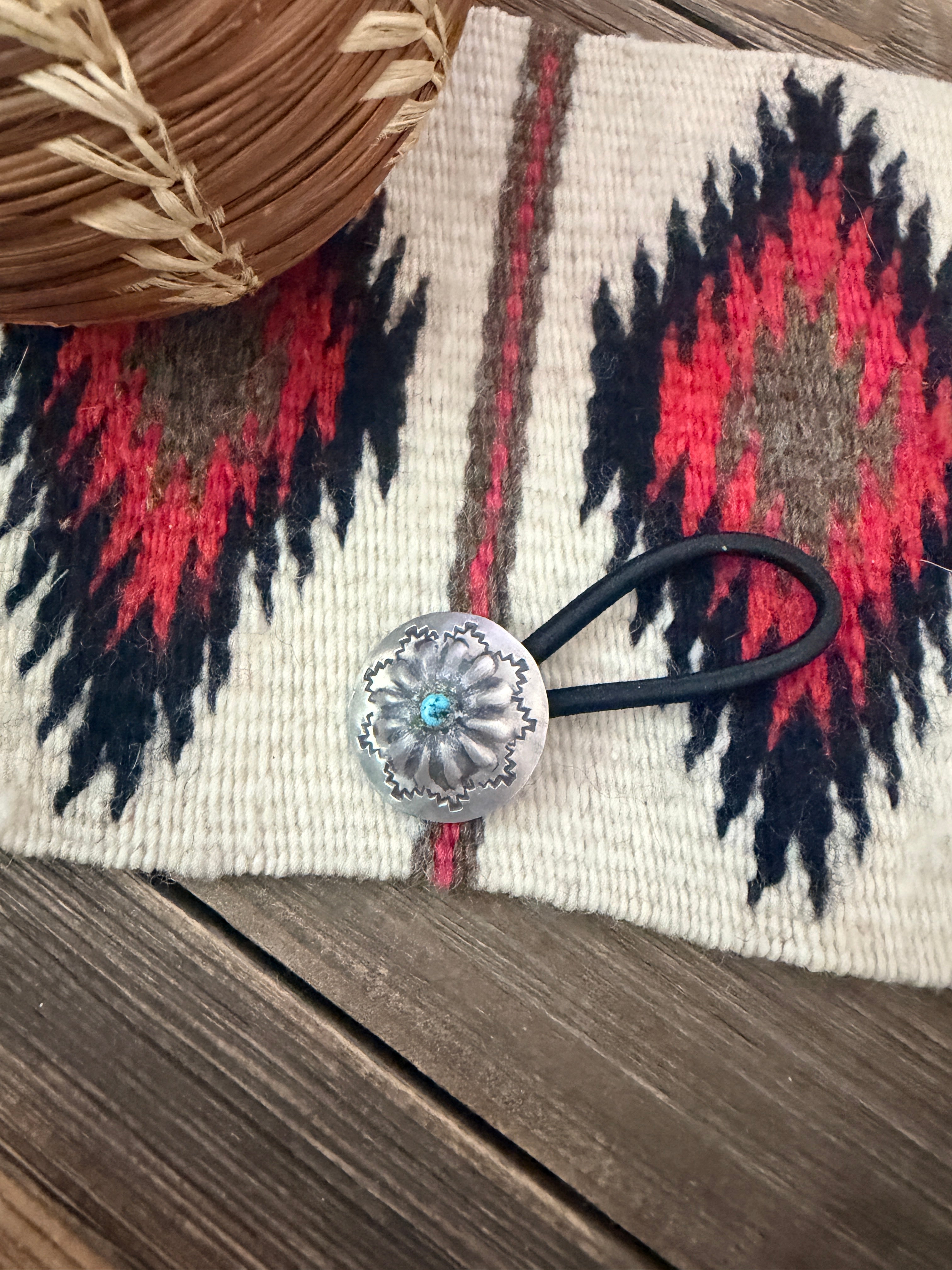 Handcrafted Turquoise & Sterling Silver Concho Hair Tie Charm