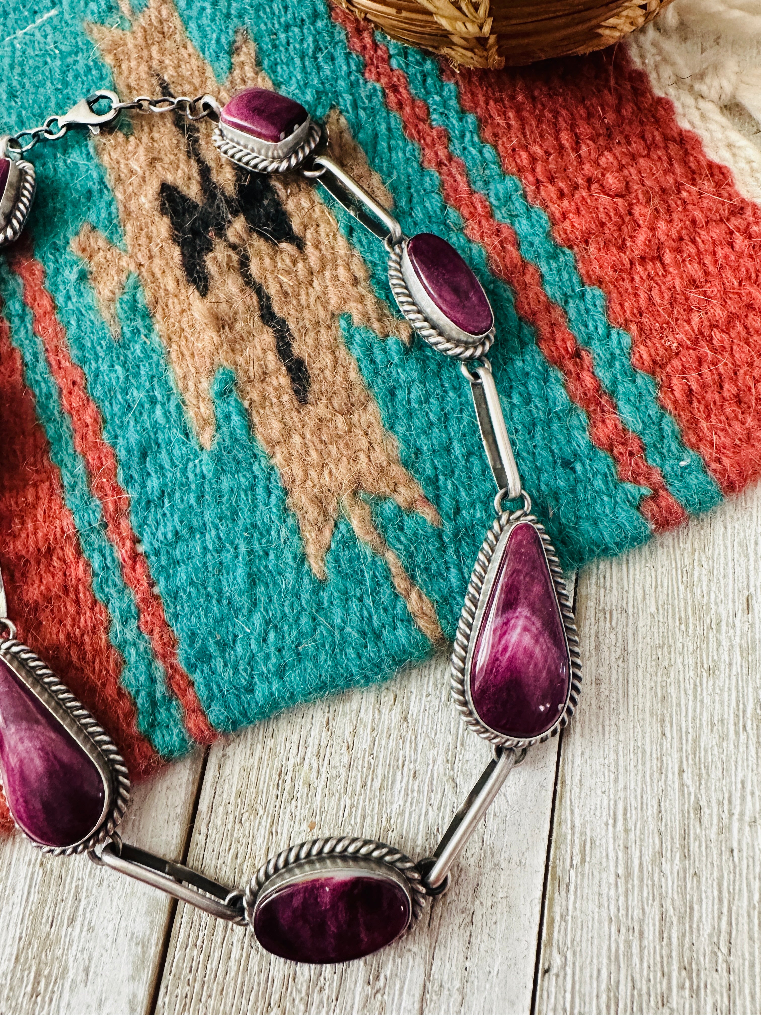 Handcrafted Sterling Silver & Purple Spiny Necklace