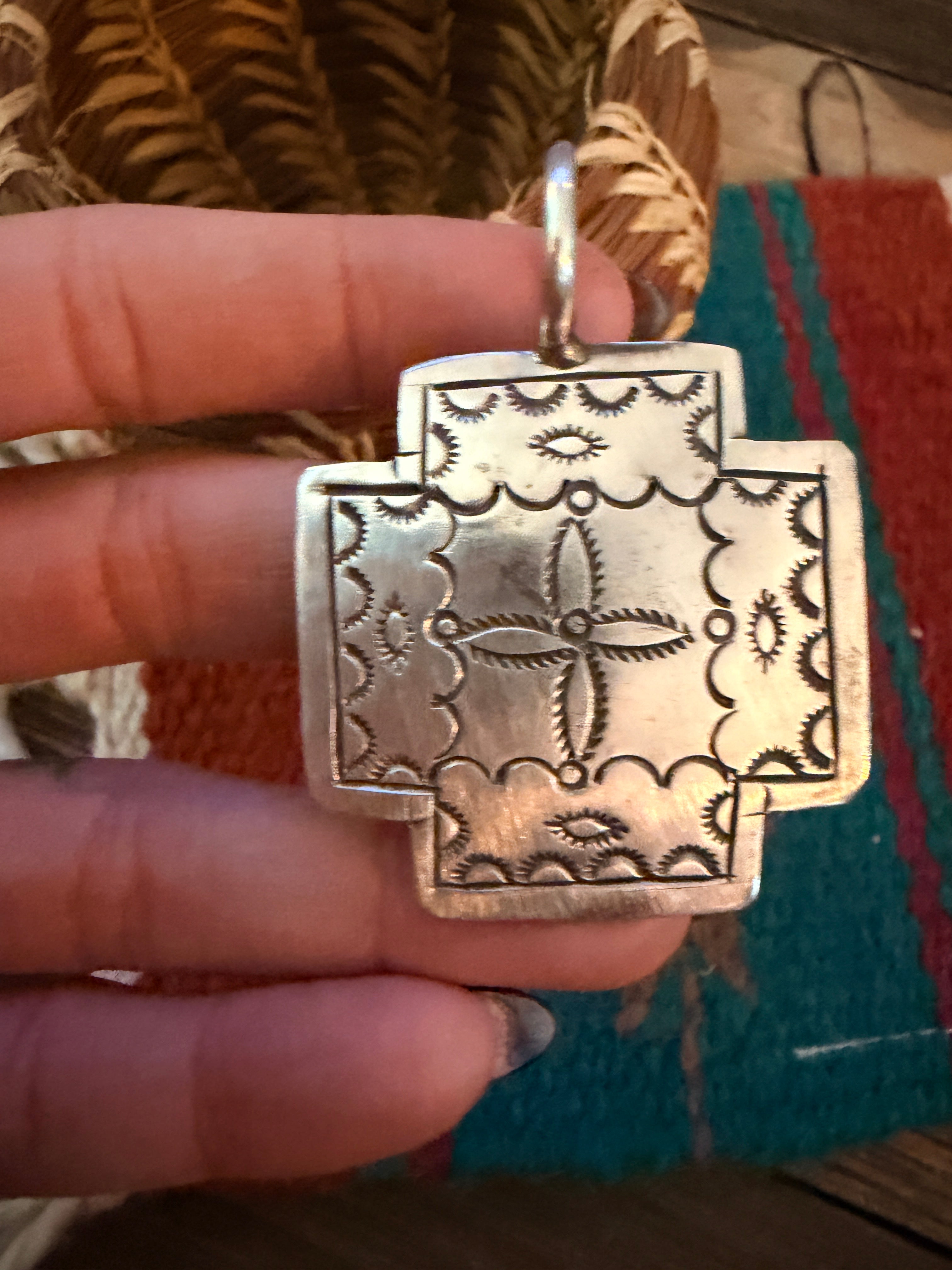 Handcrafted Sterling Silver Concho Cross Pendant