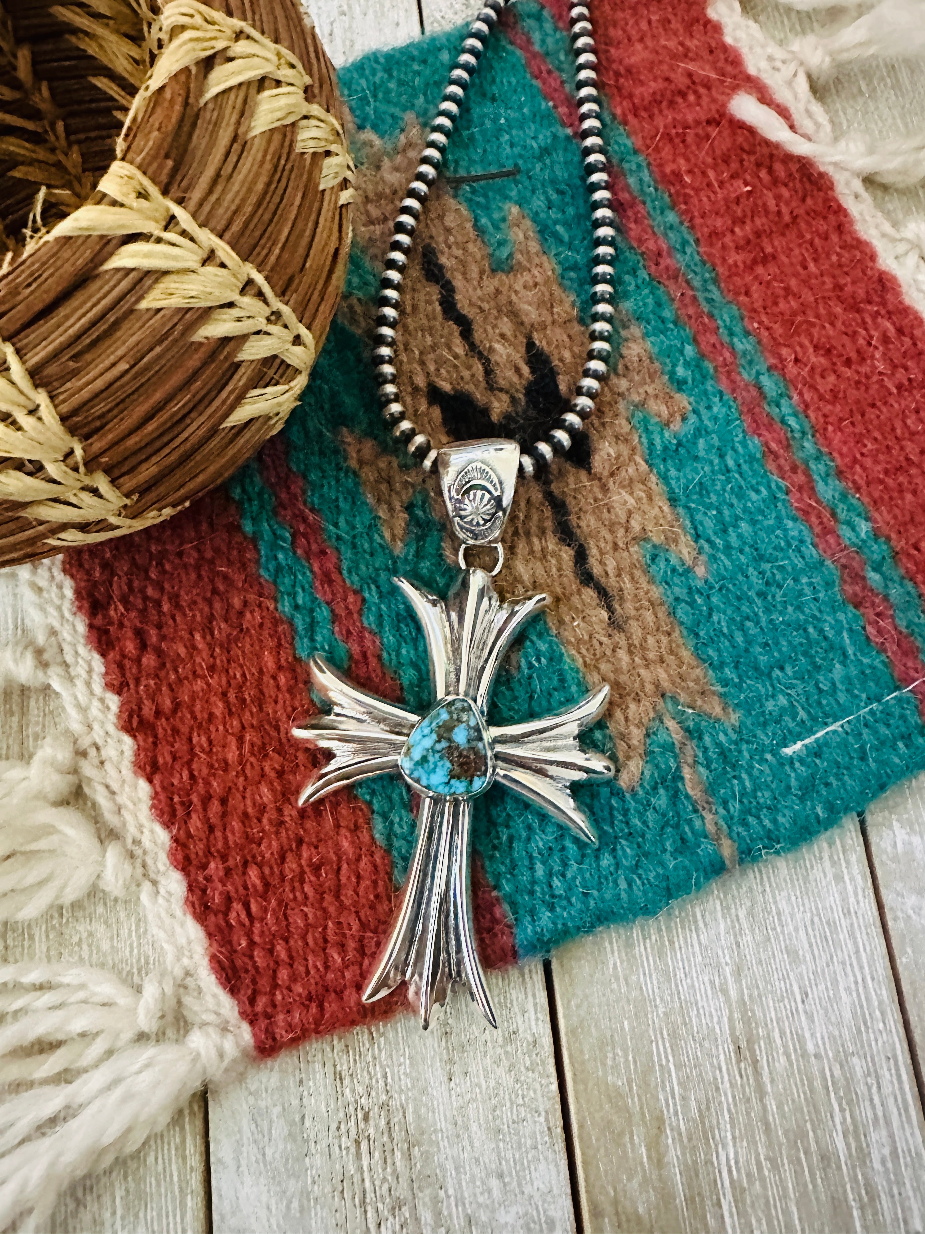 Handcrafted Sterling Silver & Turquoise Cross Pendant