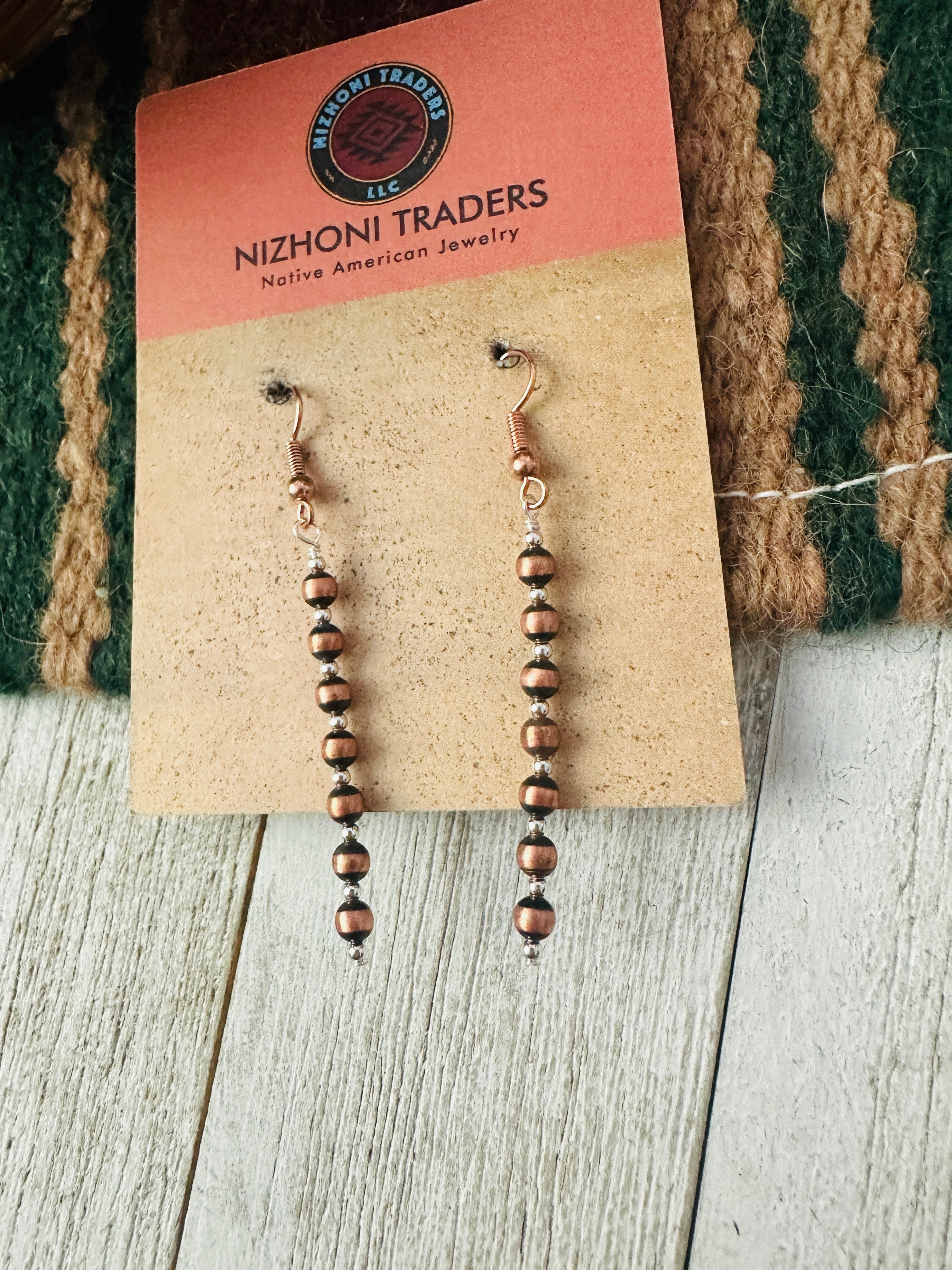 Handcrafted Copper, Sterling Silver Beaded Dangle Earrings