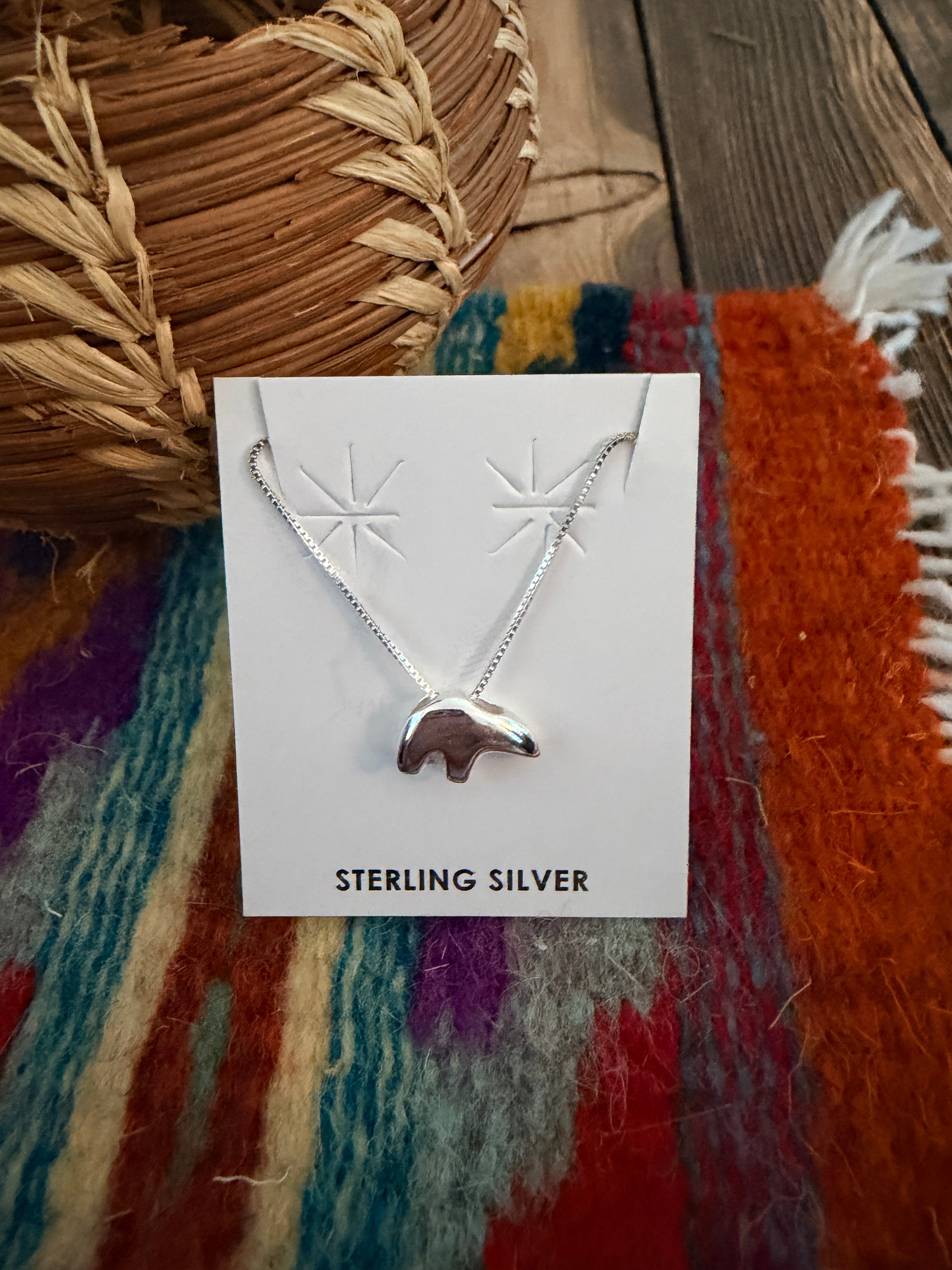 Handcrafted 18” Sterling Silver Fetish Bear Necklace