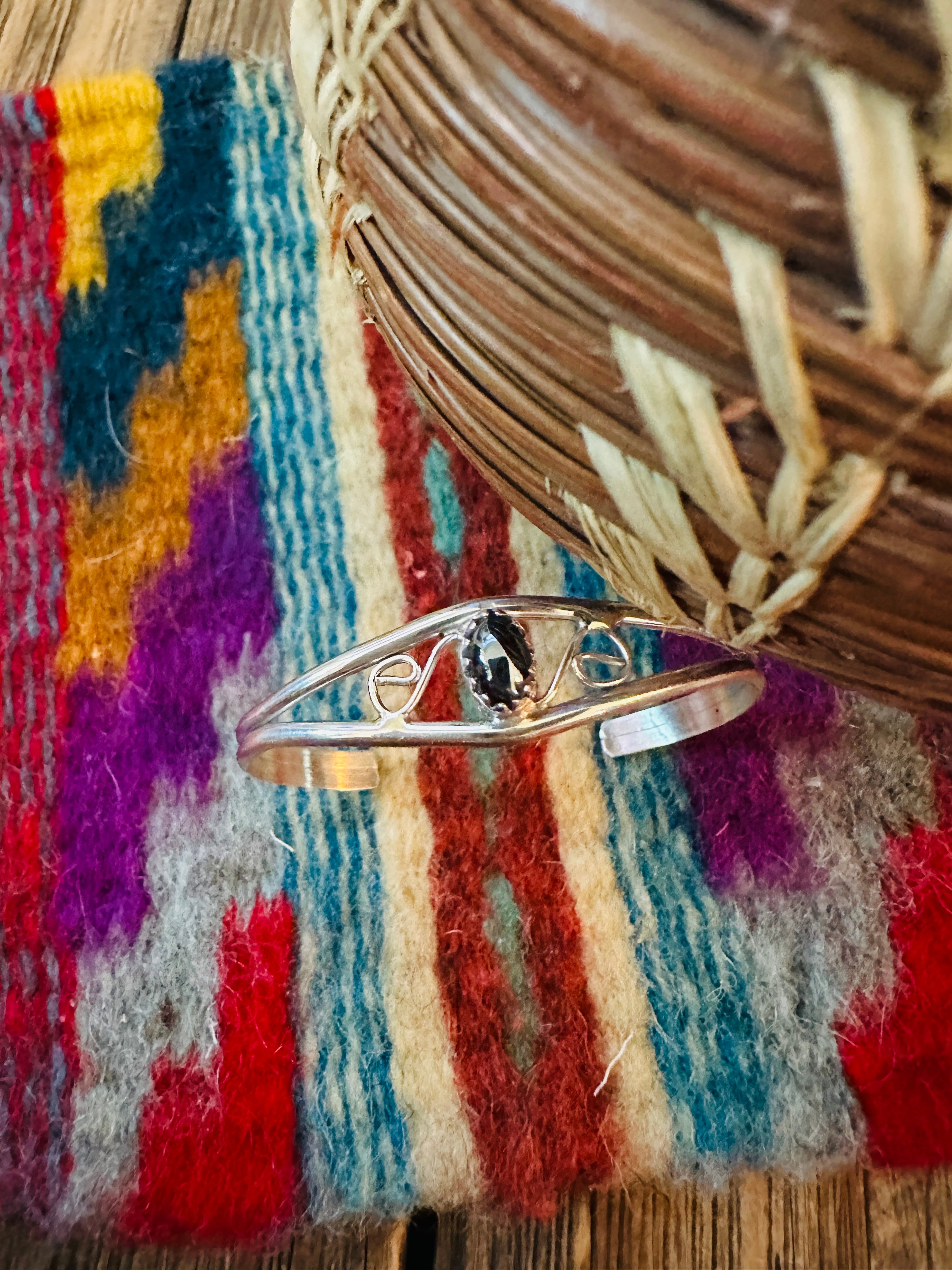 Handcrafted Hematite & Sterling Silver Baby Cuff Bracelet