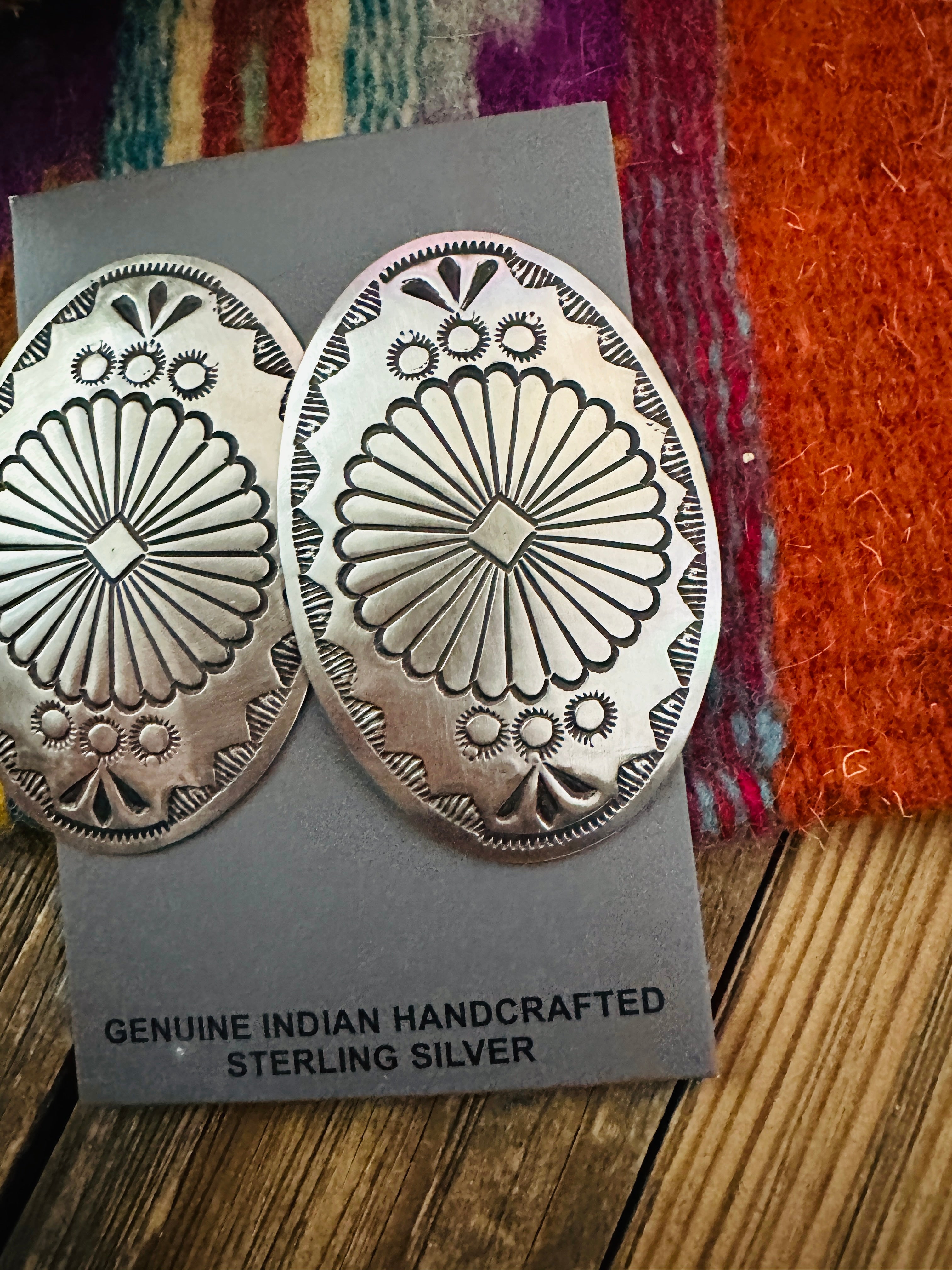 Handcrafted Sterling Silver Concho Post Earrings by Leander Tahe