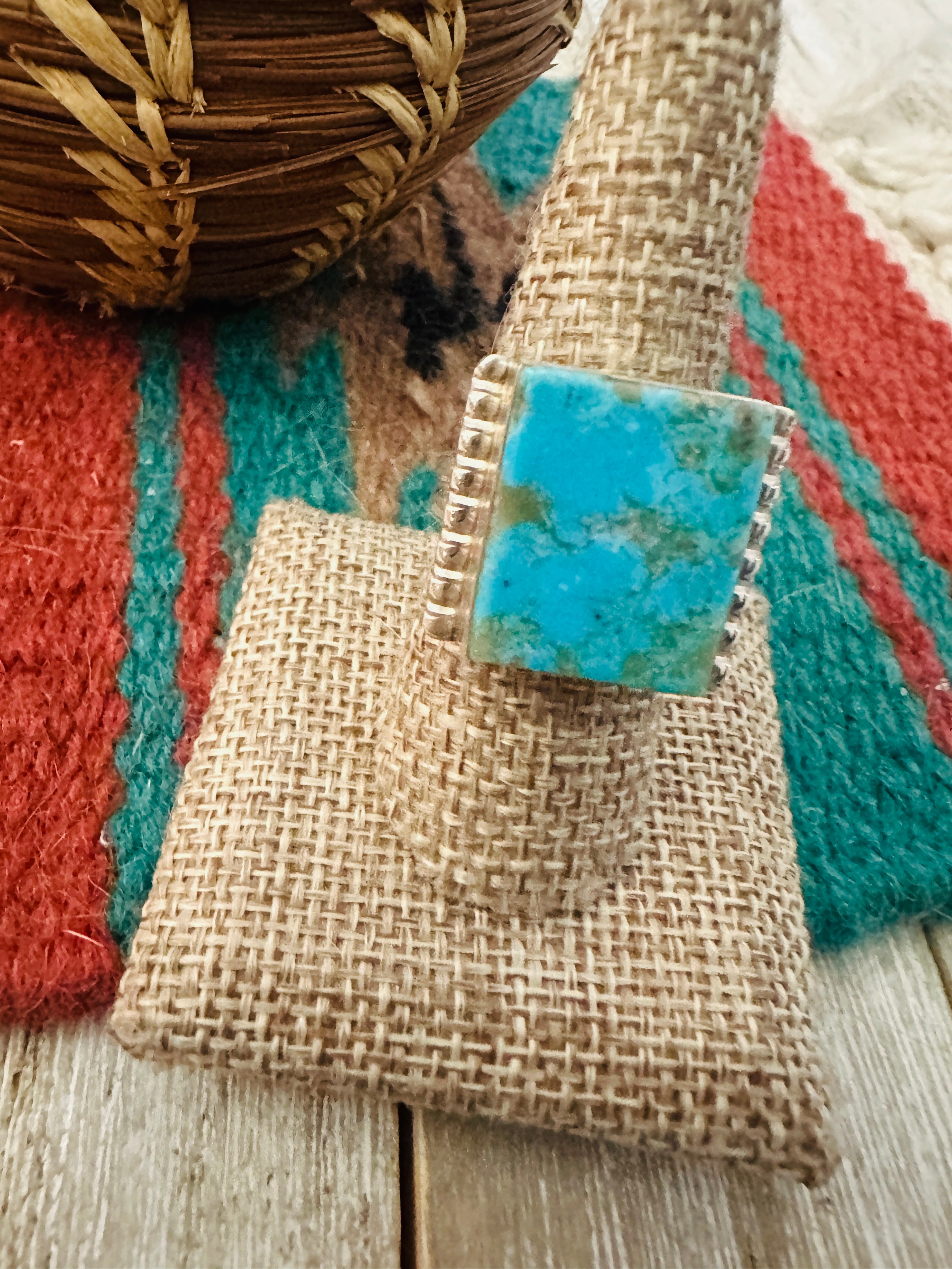 Handcrafted Turquoise & Sterling Silver Ring Size 9.5