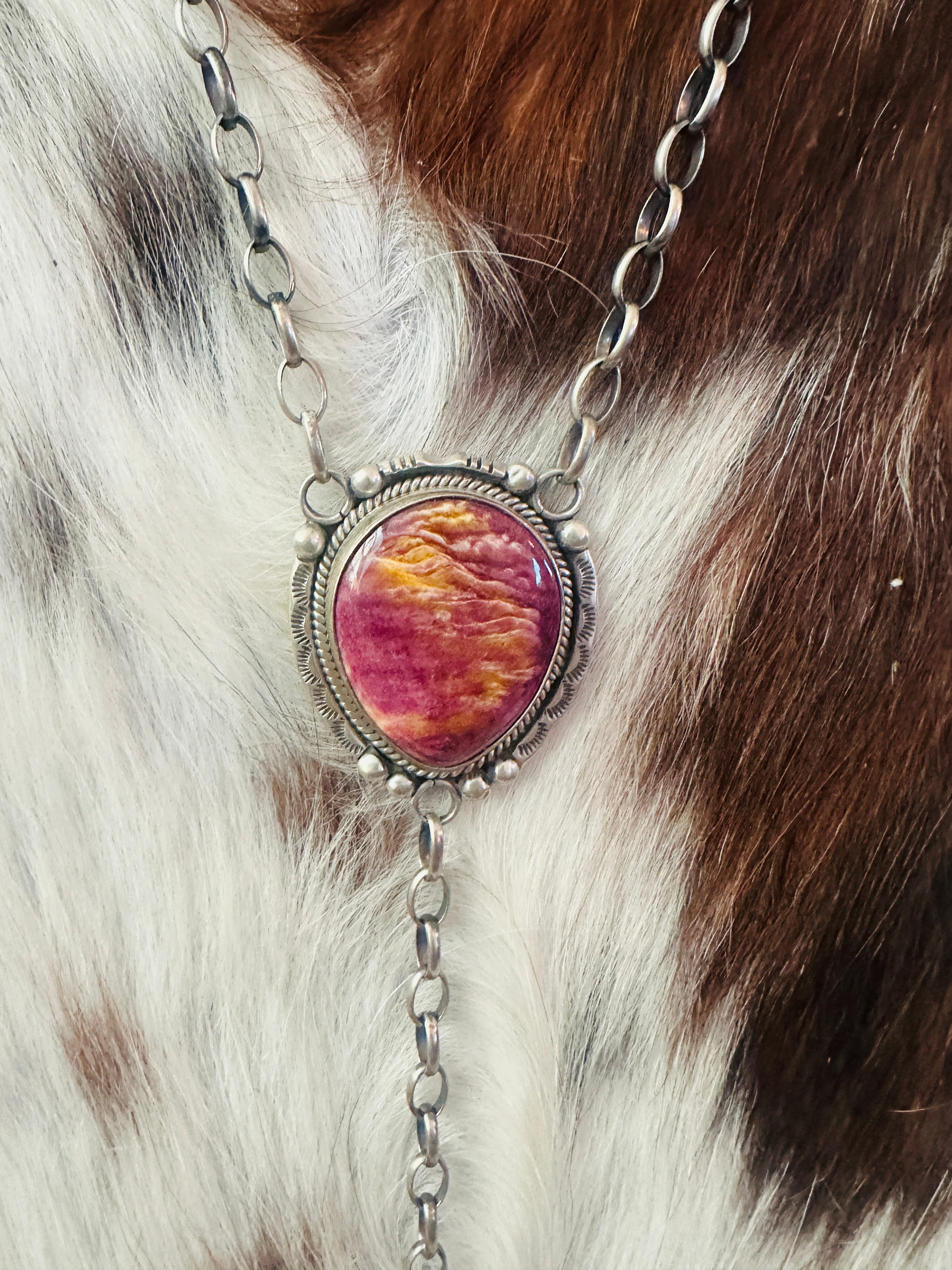 Handcrafted Purple Spiny & Sterling Silver Lariat Necklace