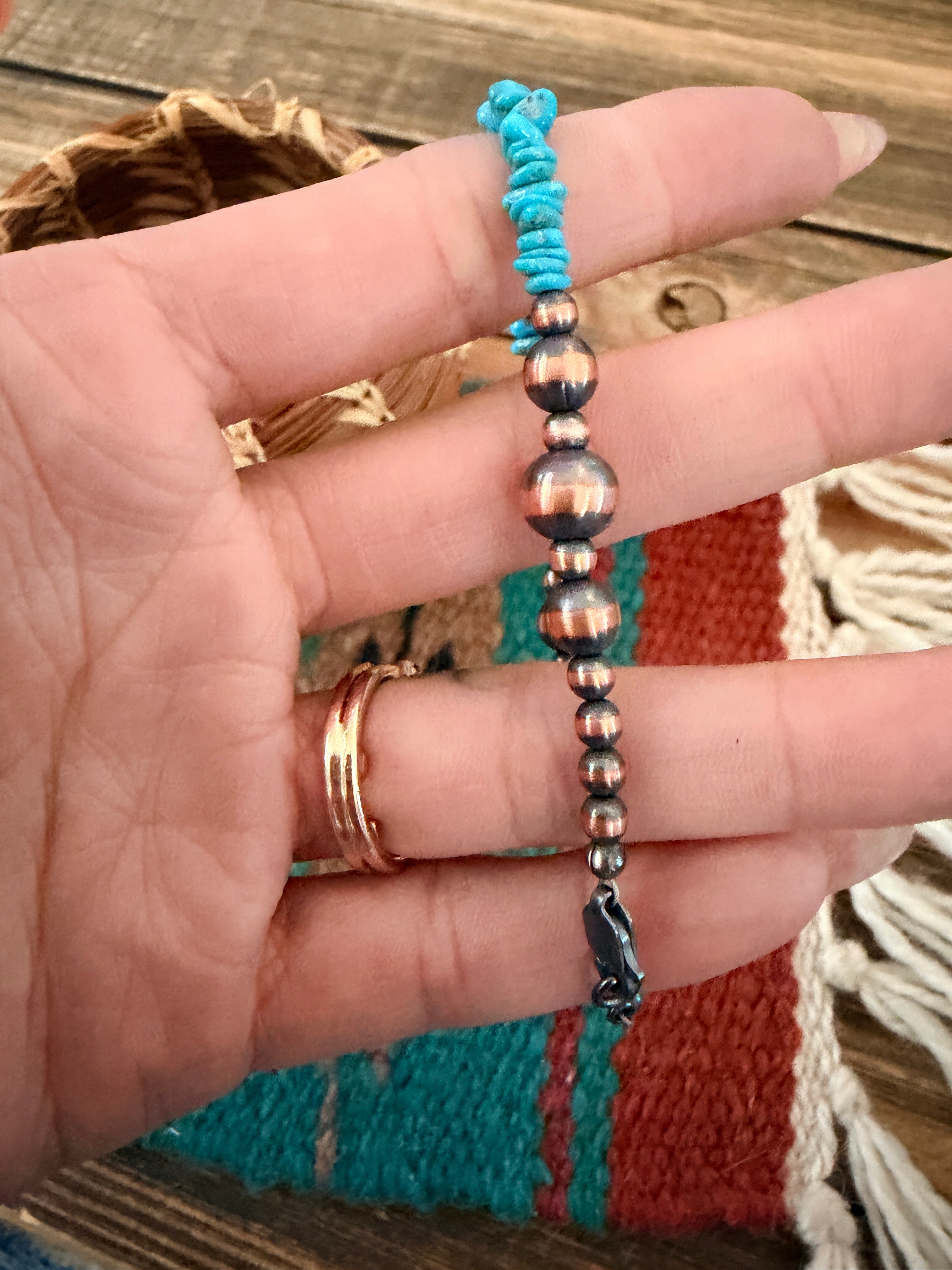 Handcrafted Turquoise & Copper Beaded Bracelet
