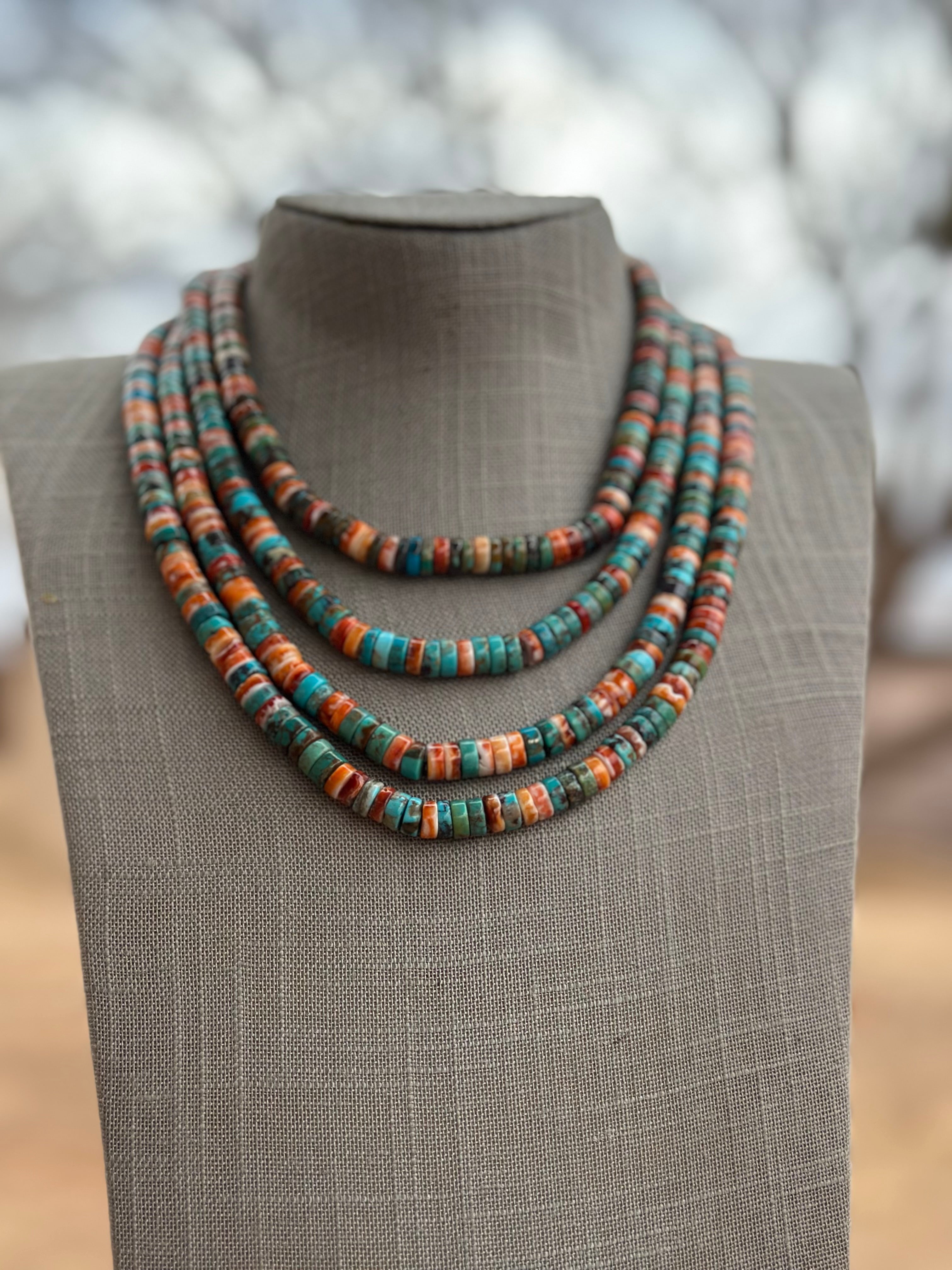 Handcrafted Kingman Turquoise & Spiny Sterling Silver 8mm Beaded Necklace