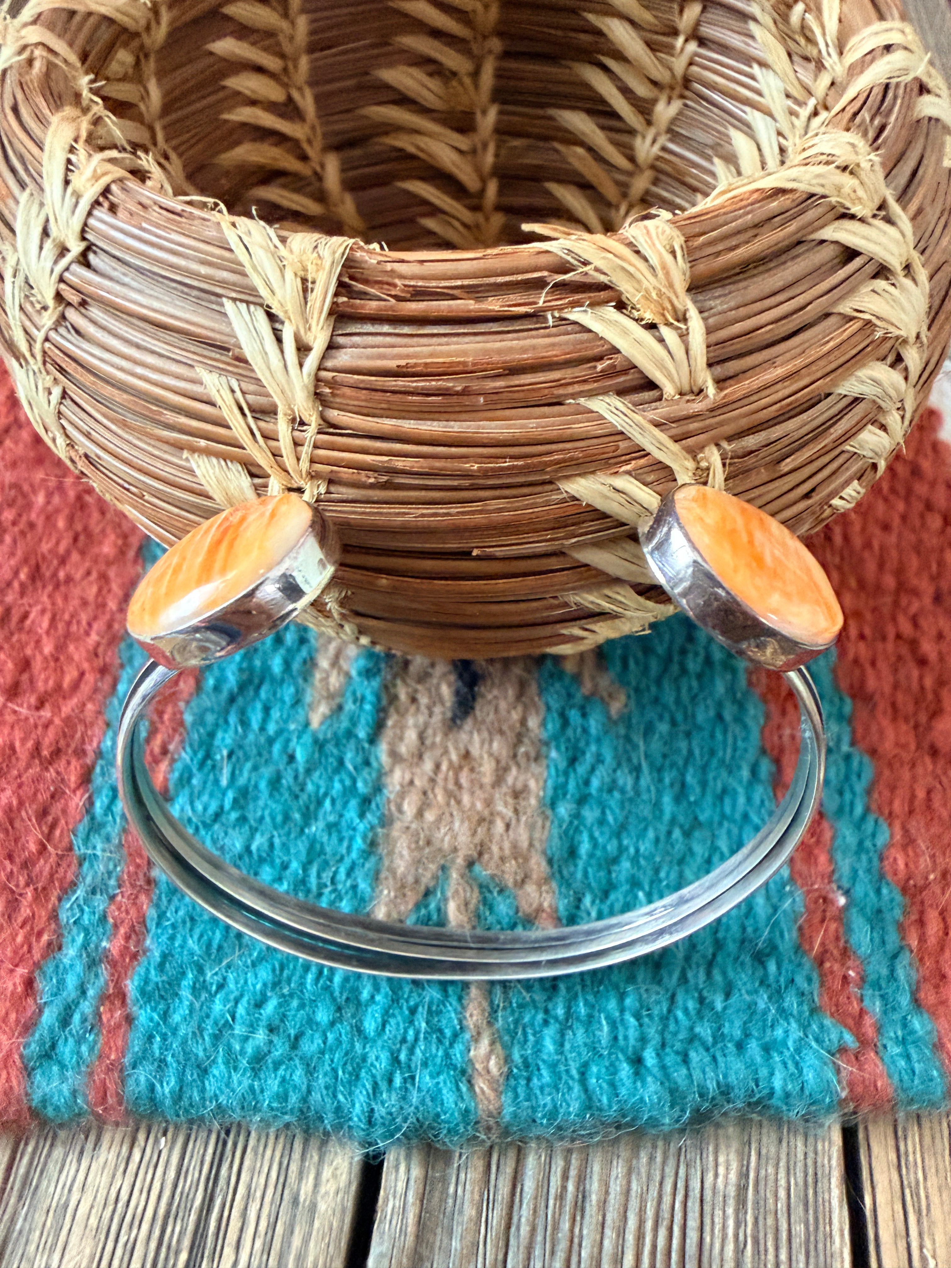 Handcrafted Orange Spiny & Sterling Silver Floating Cuff Bracelet