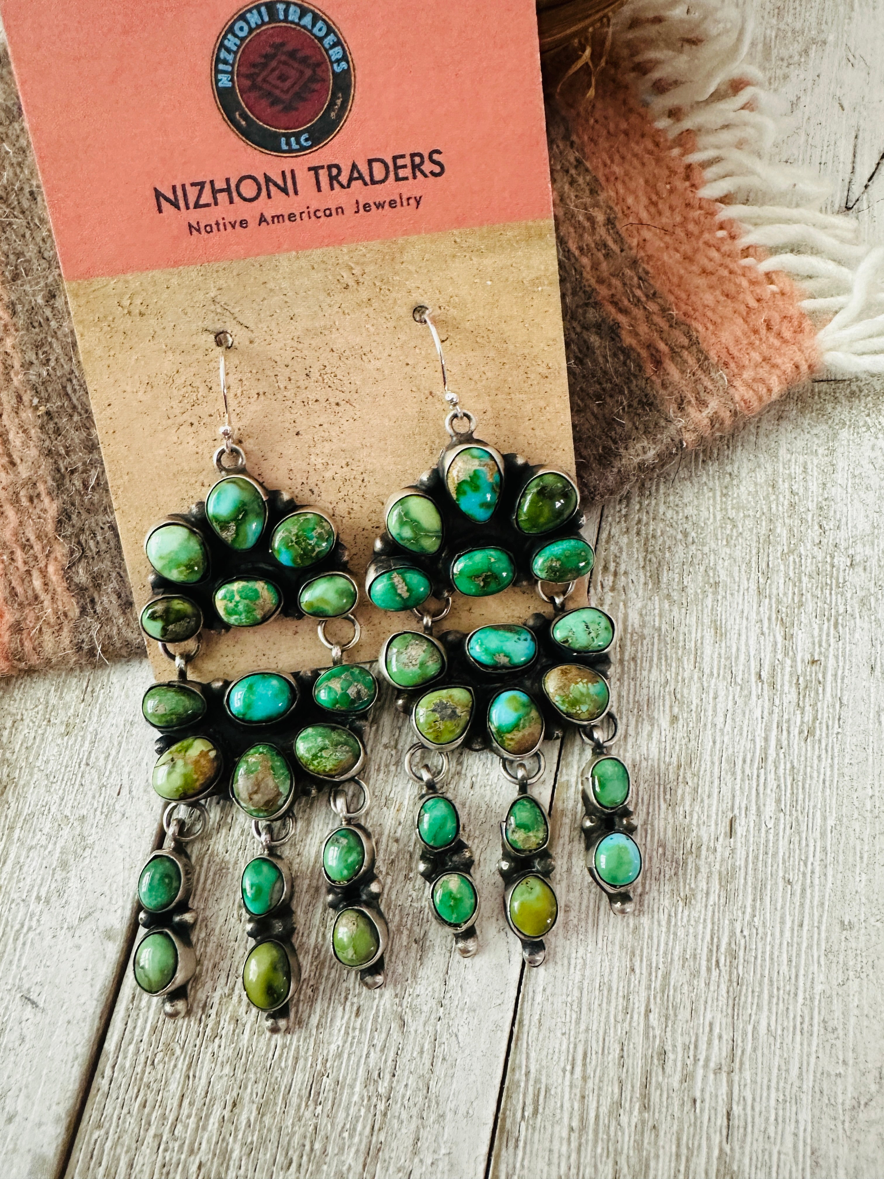 Handcrafted Sonoran Mountain Turquoise & Sterling Silver Cluster Dangle Earrings