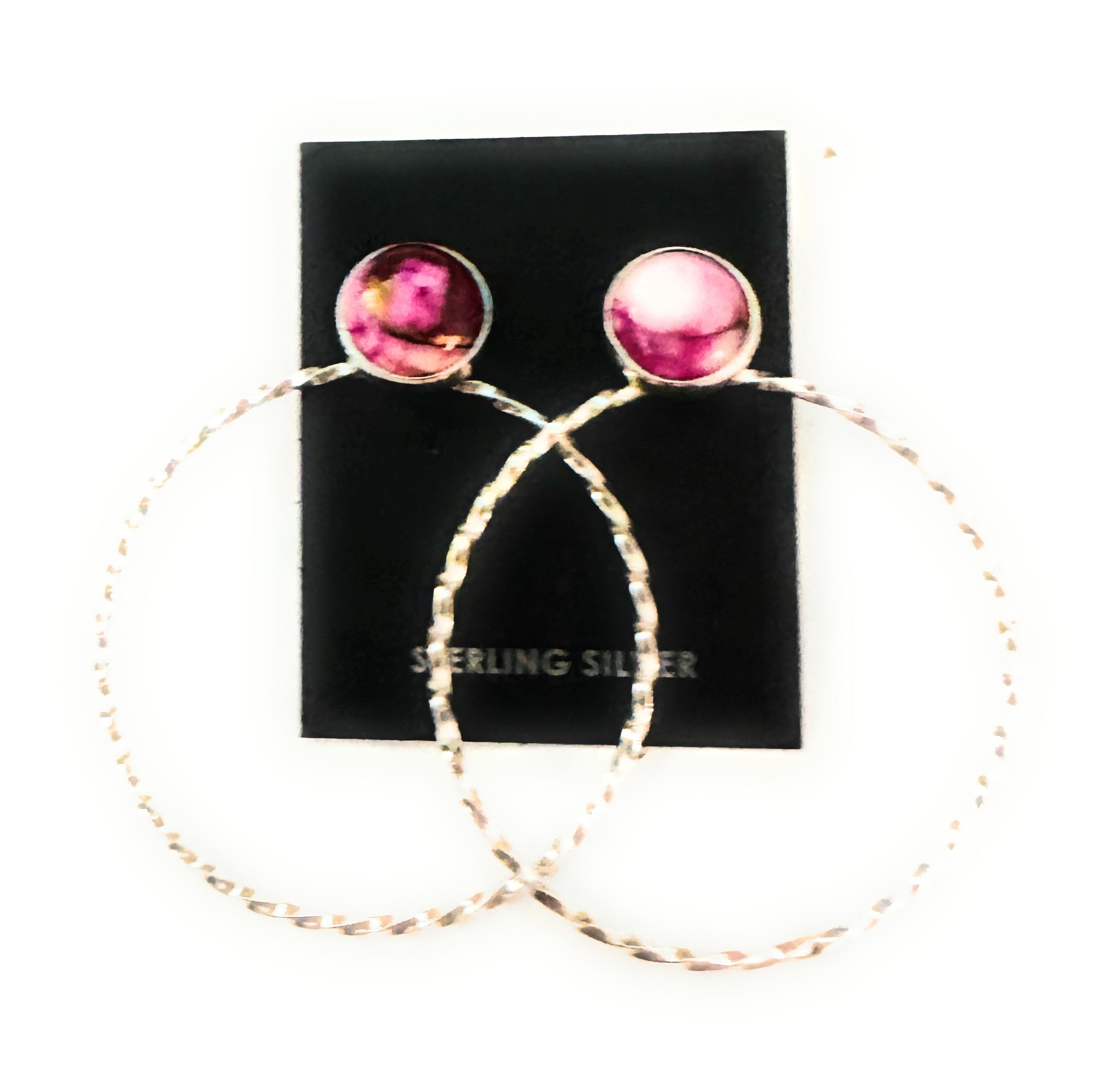Handcrafted Pink Mojave & Sterling Silver Dangle Hoop Earrings