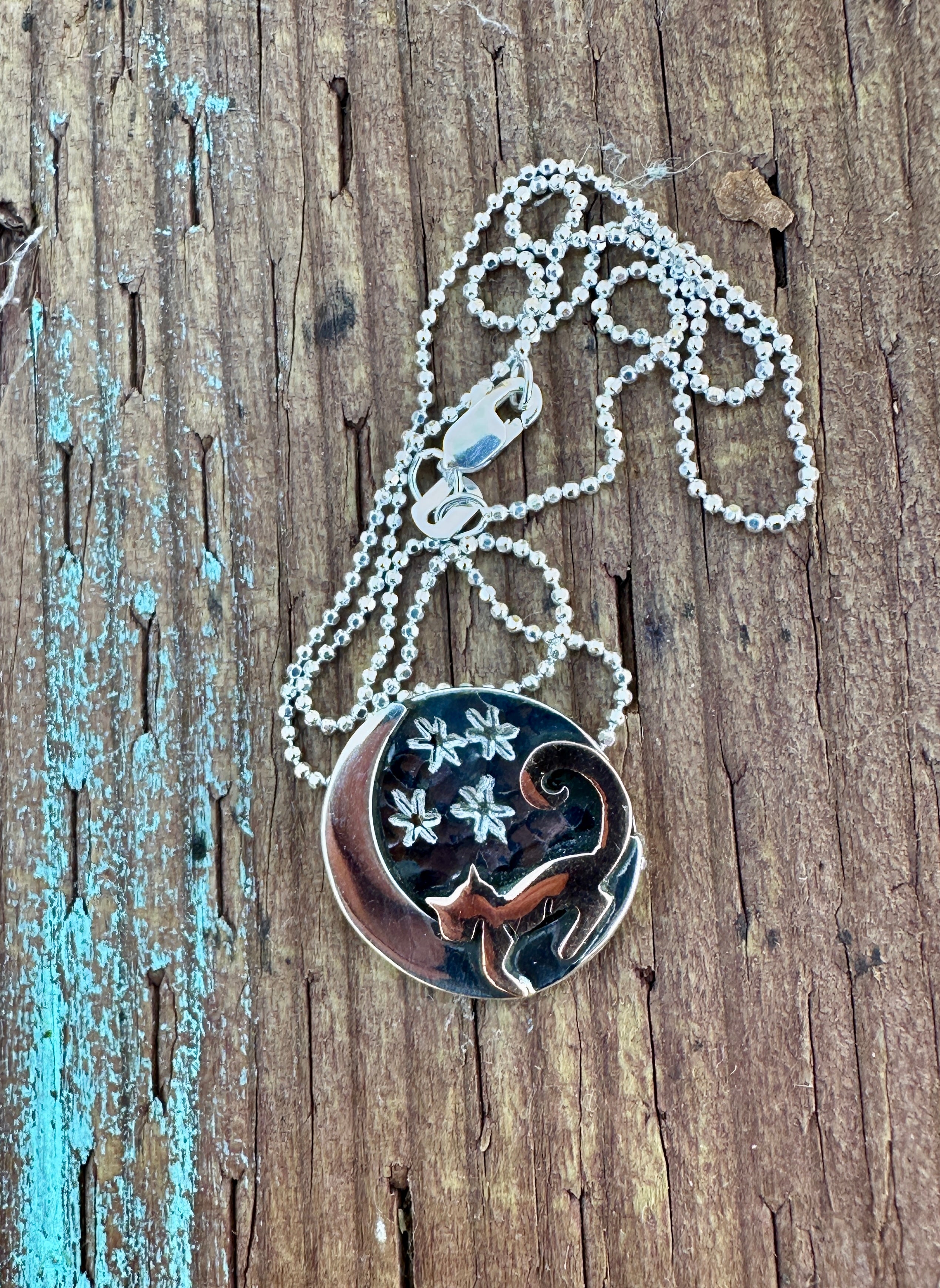 Cat on the Moon Pendant Necklace