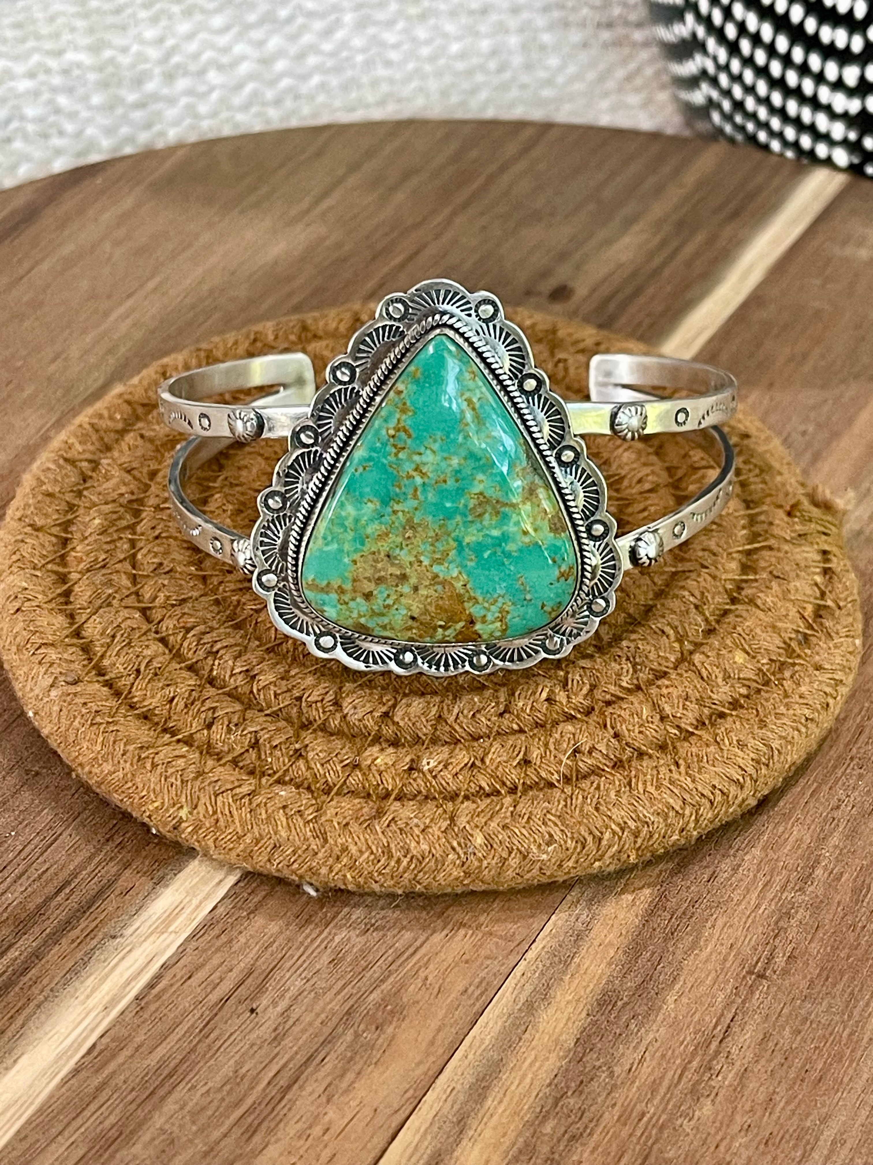 Gorgeous Handmade Sterling Silver & Royston Turquoise Cuff Bracelet