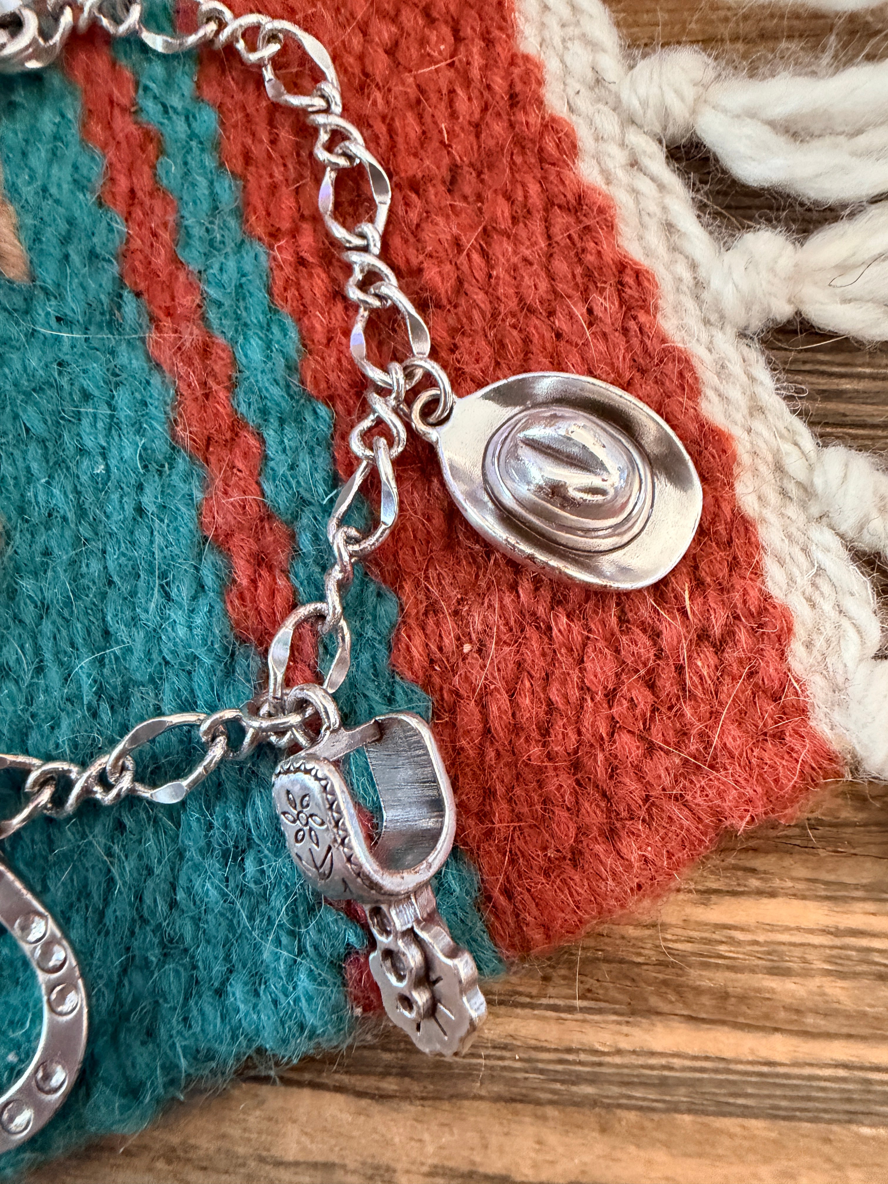 Handcrafted Old Pawn Sterling Silver Cowboy Charm Bracelet