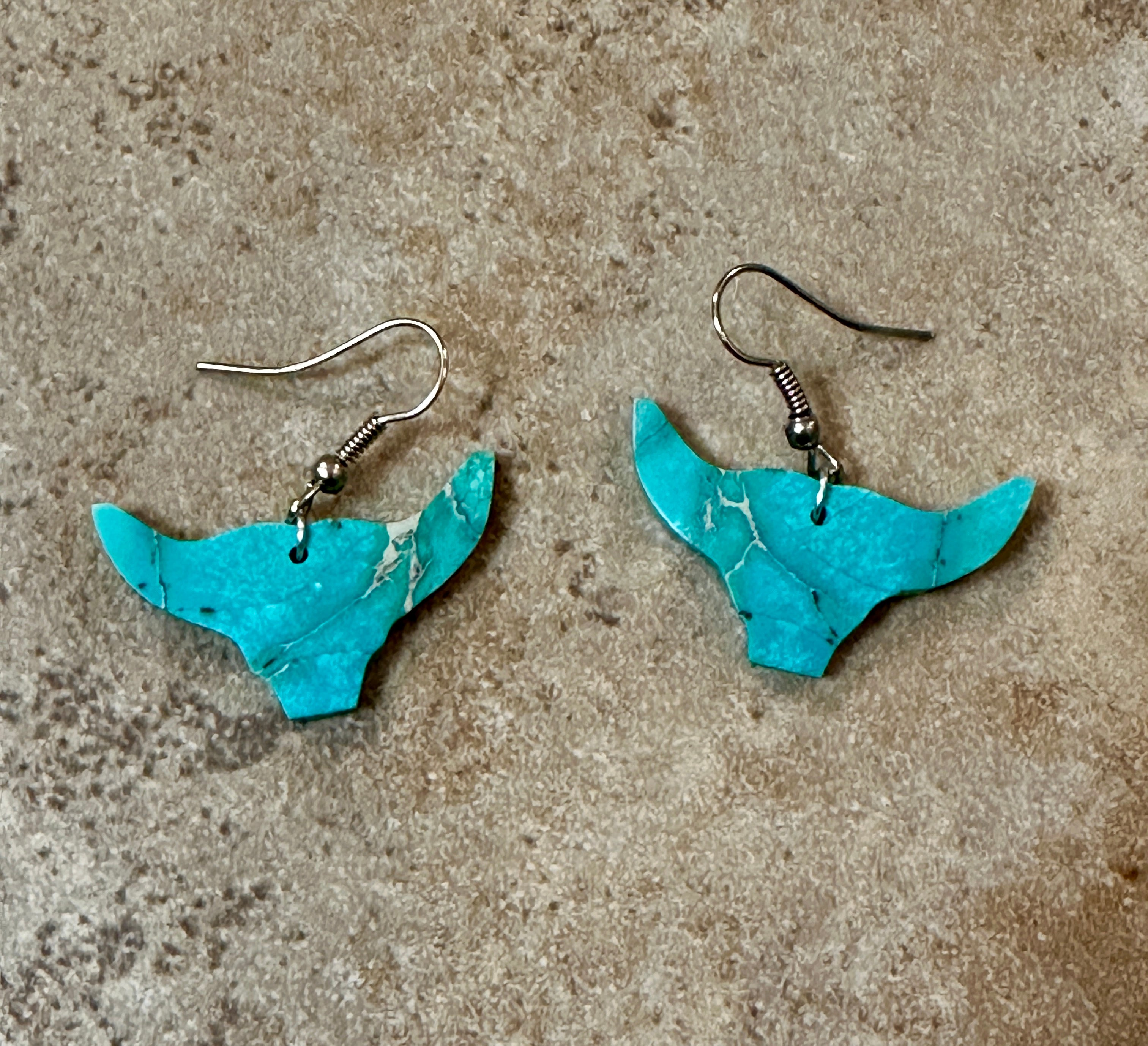 Handcrafted Blue Indigo Turquoise & Sterling Silver Bull head Slab Earrings