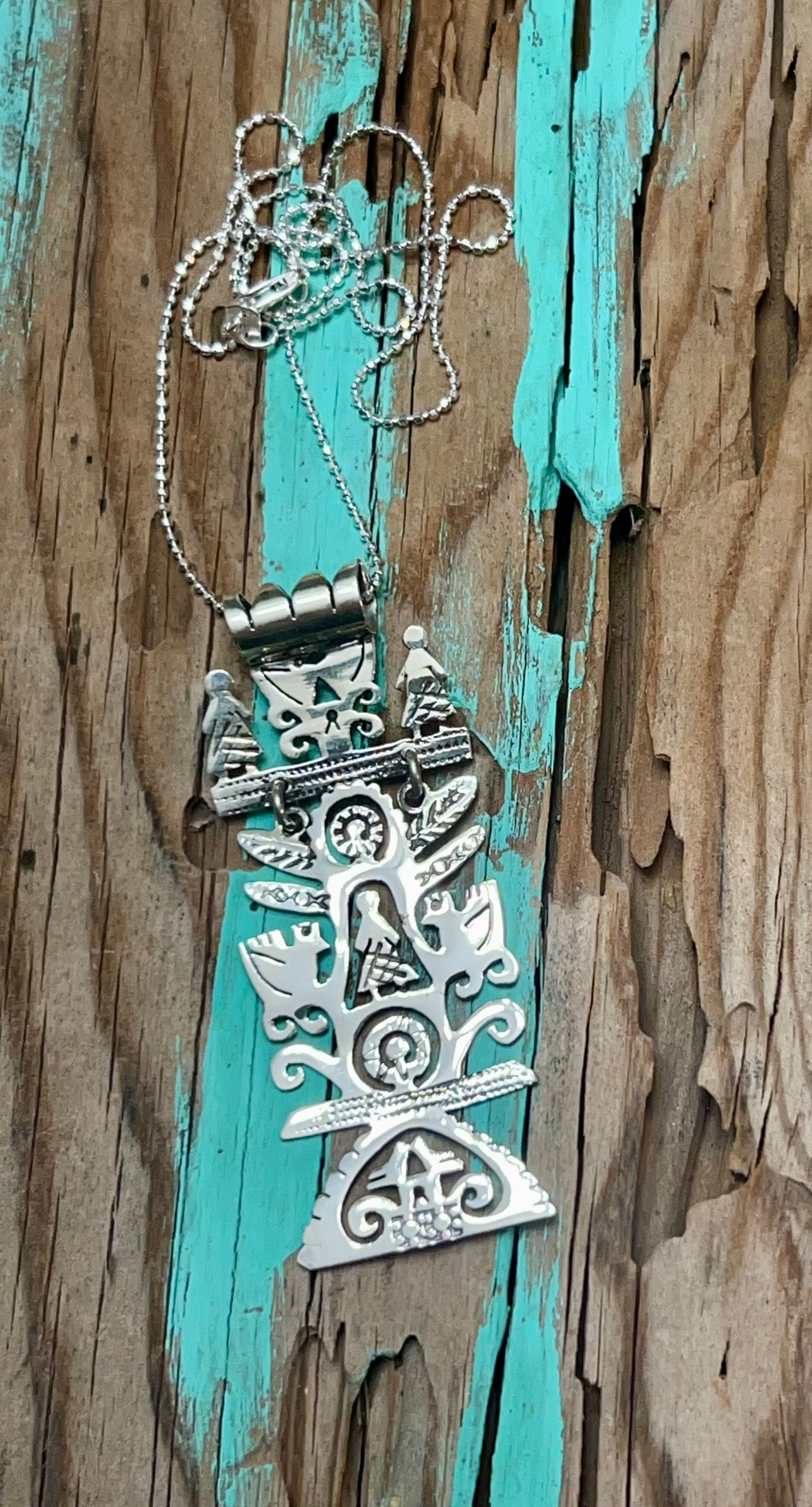 Hinged Tribal Sterling Silver Pendant Necklace
