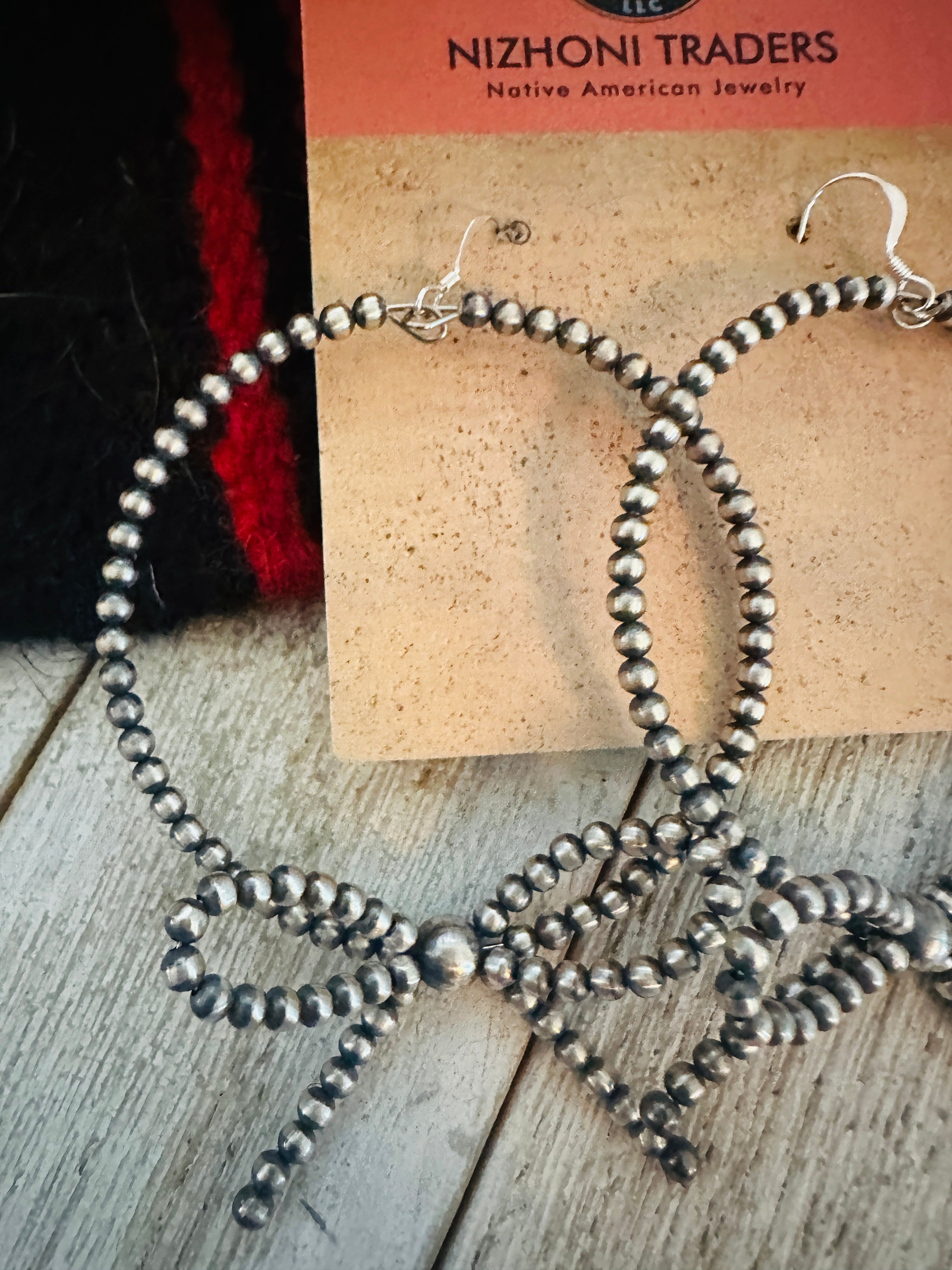 Handcrafted 3mm Sterling Silver Pearl Beaded Bow Dangle Hoop Earrings