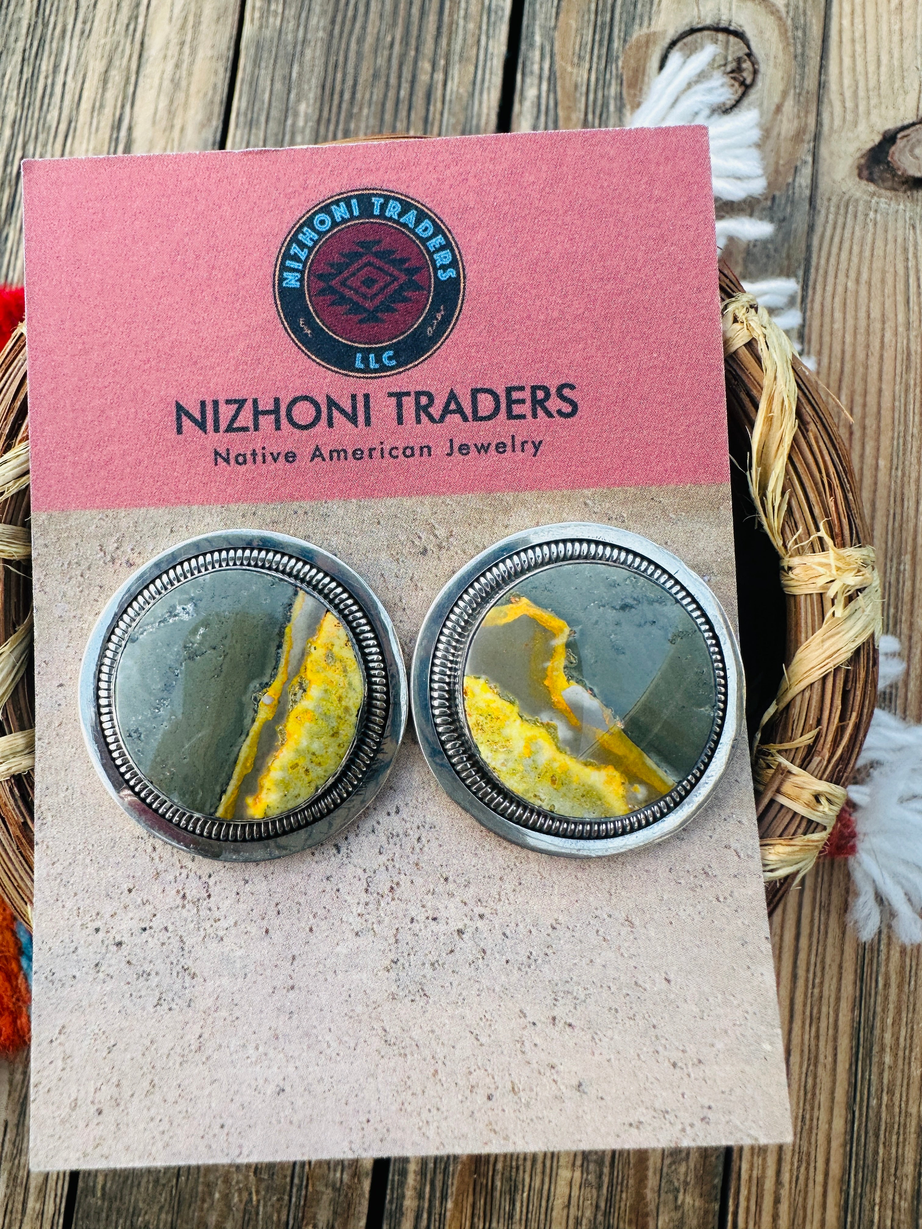 Handcrafted Bumblebee & Sterling Silver Post Earrings by Wydell Billie