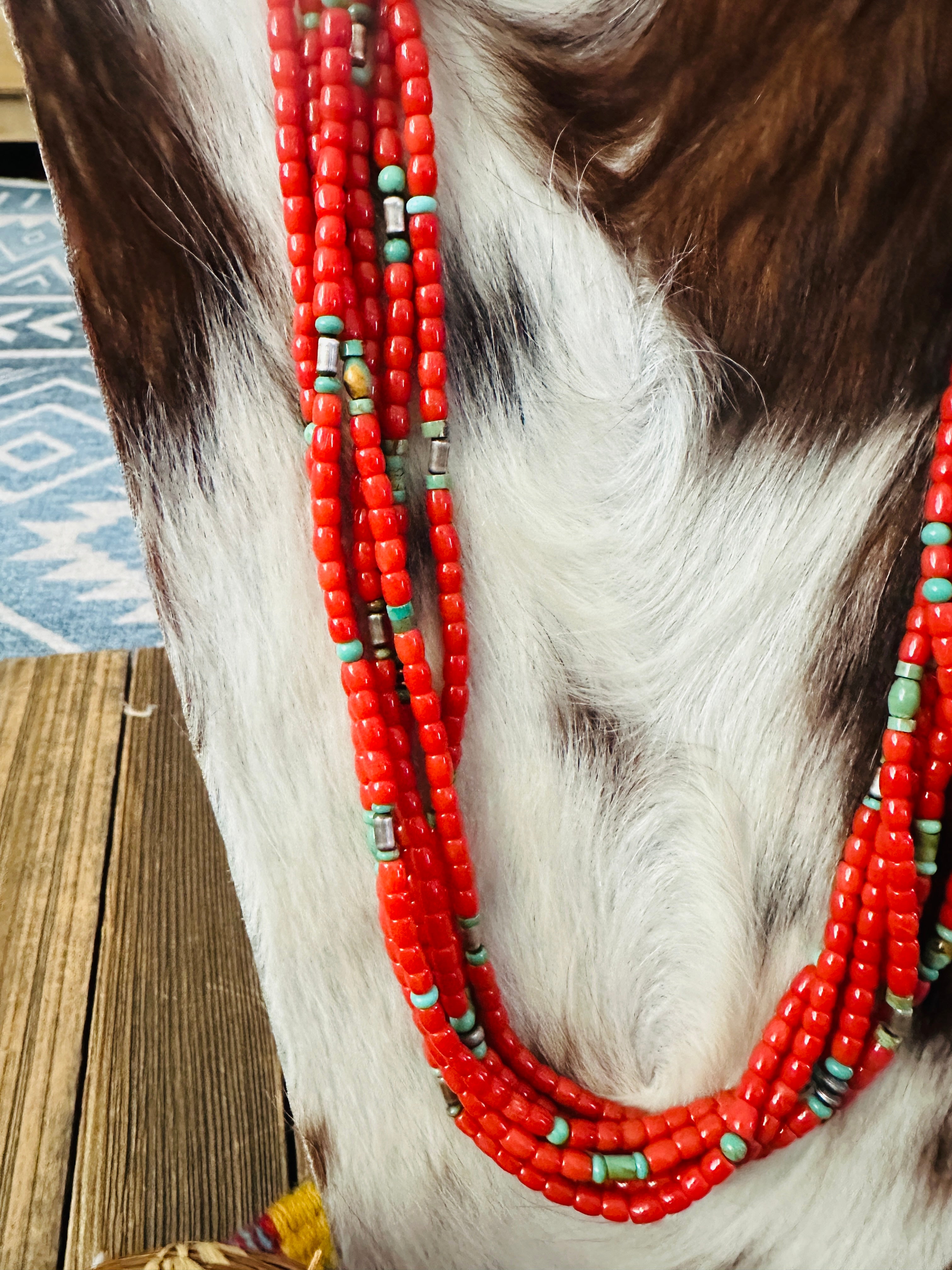 Handcrafted Coral & Sterling Silver 6-Strand Beaded Necklace