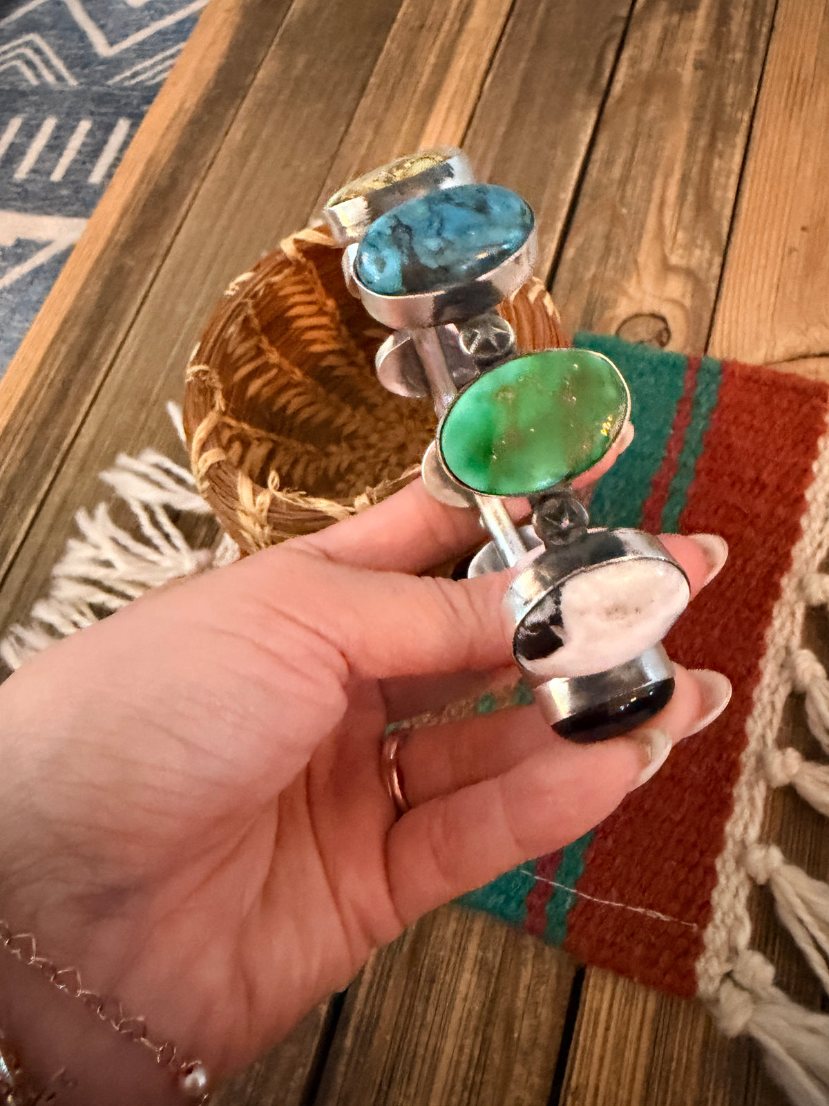 Handcrafted Multi Stone & Sterling Silver Bangle Bracelet by Chimney Butte