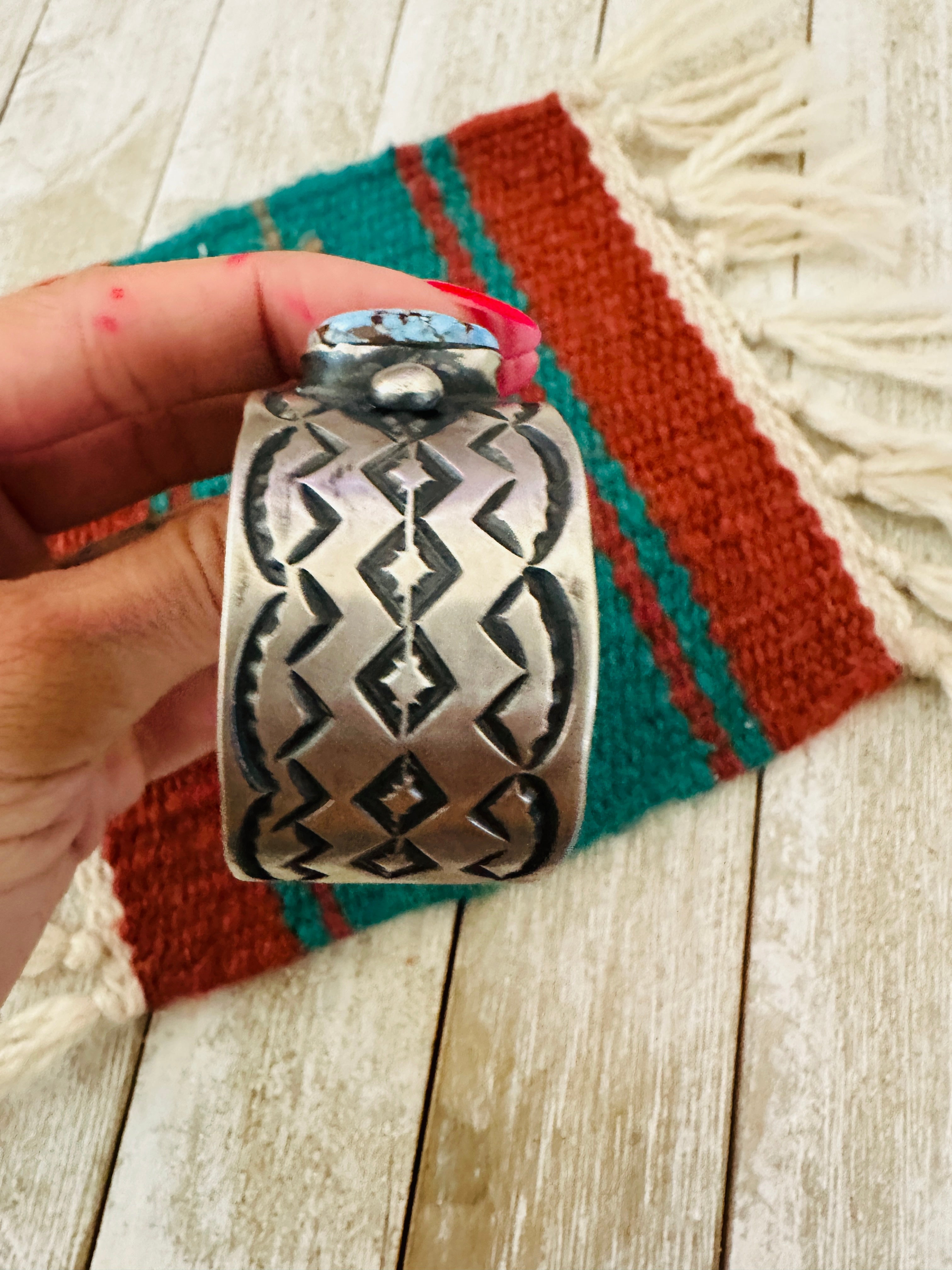 Handcrafted Sterling Silver & Golden Hills Turquoise Cuff Bracelet by Chimney Butte /