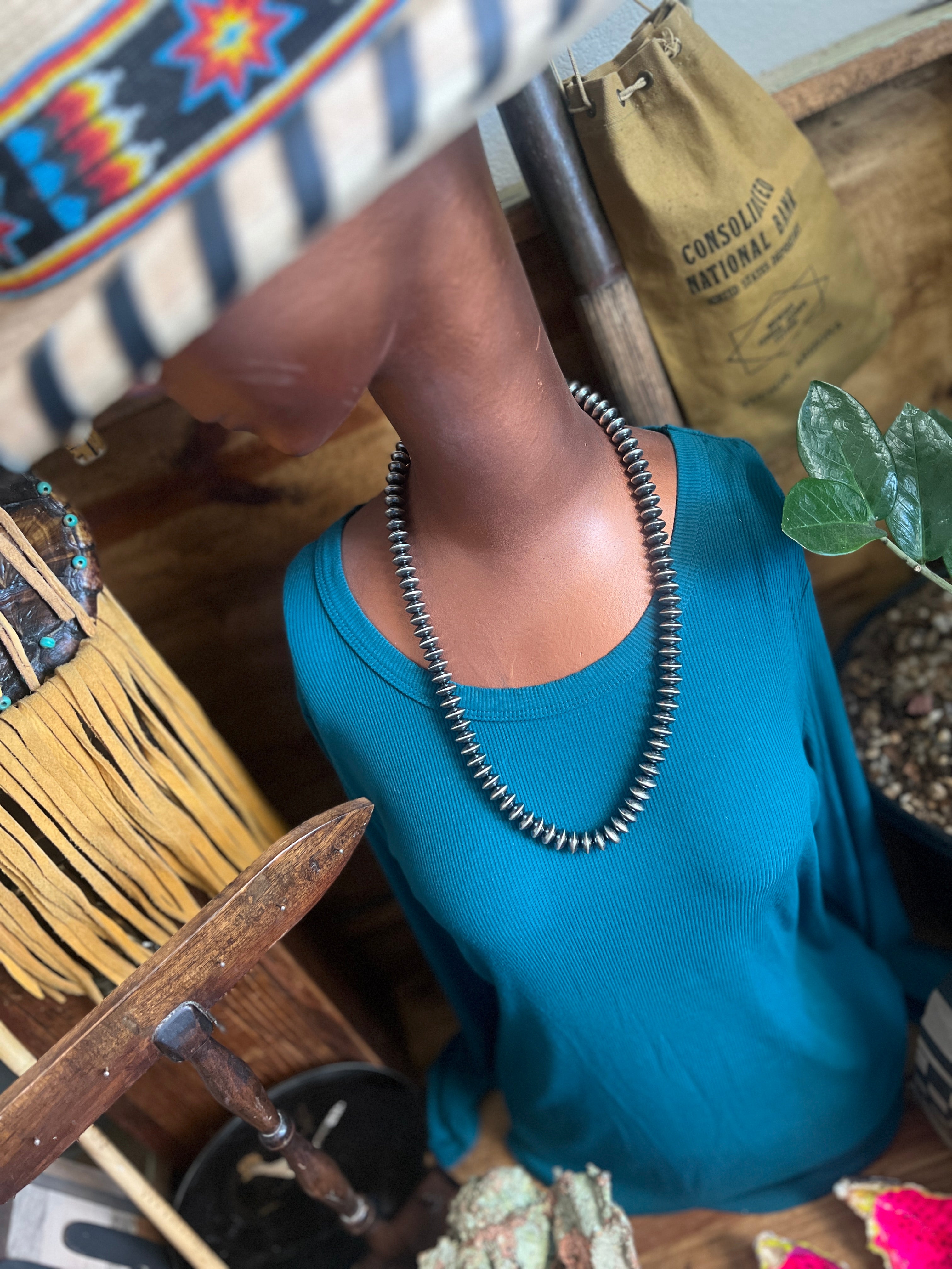 Handcrafted 11mm Sterling Silver Saucer Pearl Bead Necklace by Michelle Jameson, 24-1/2 inches