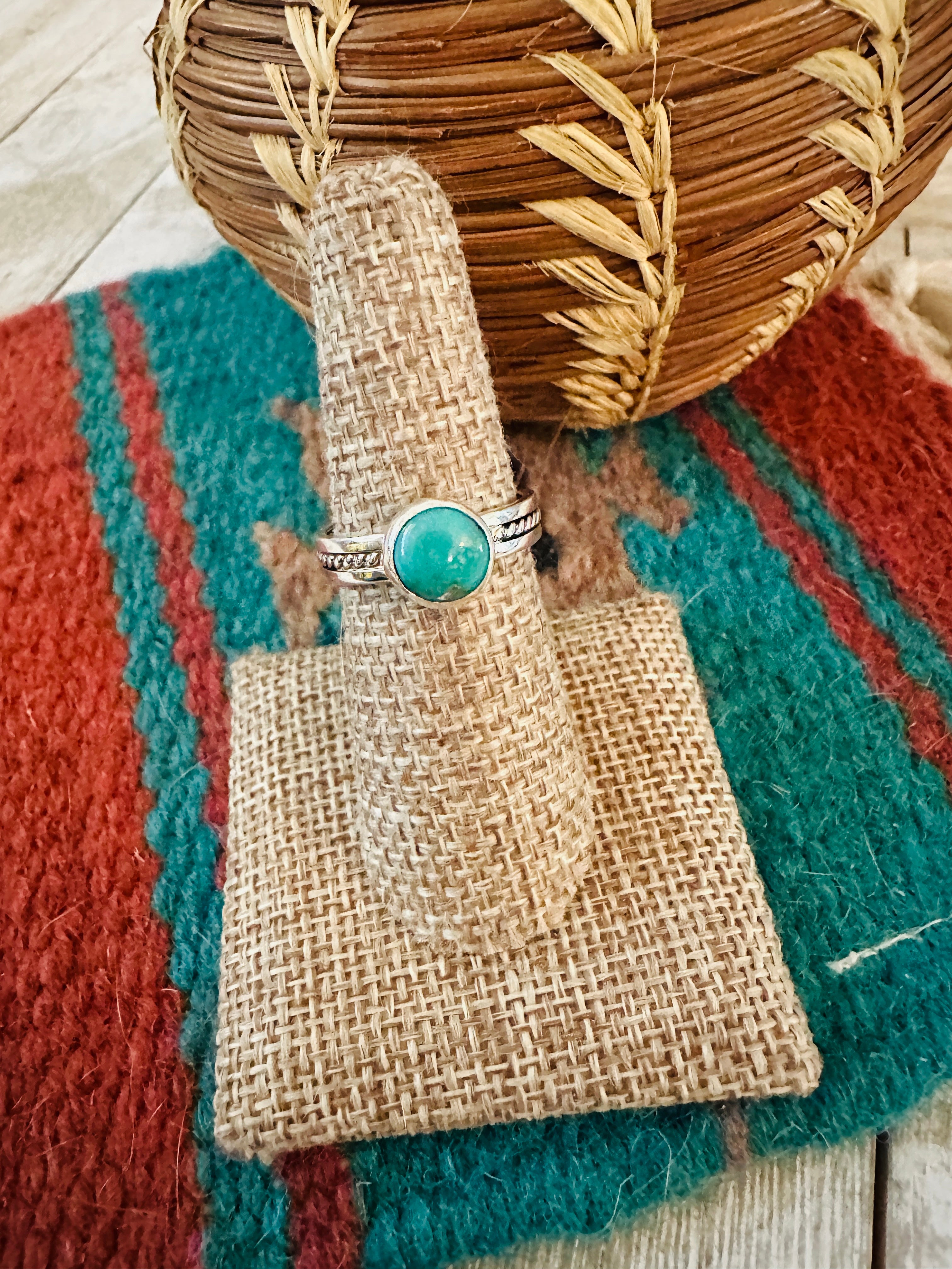 Handcrafted Turquoise & Sterling Silver Ring Size 7