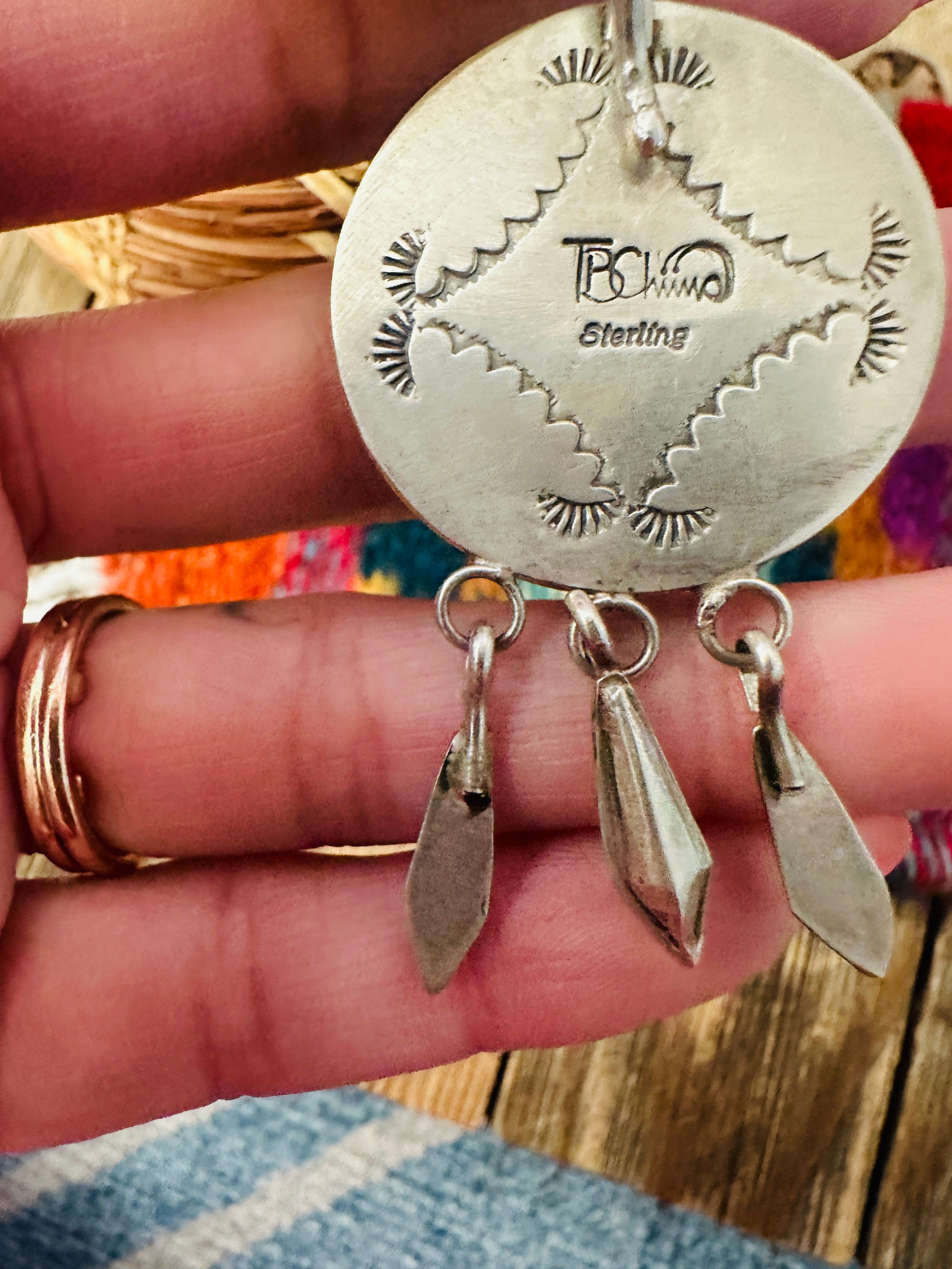 Old Pawn Handcrafted Turquoise and Sterling Silver Heart Pendant