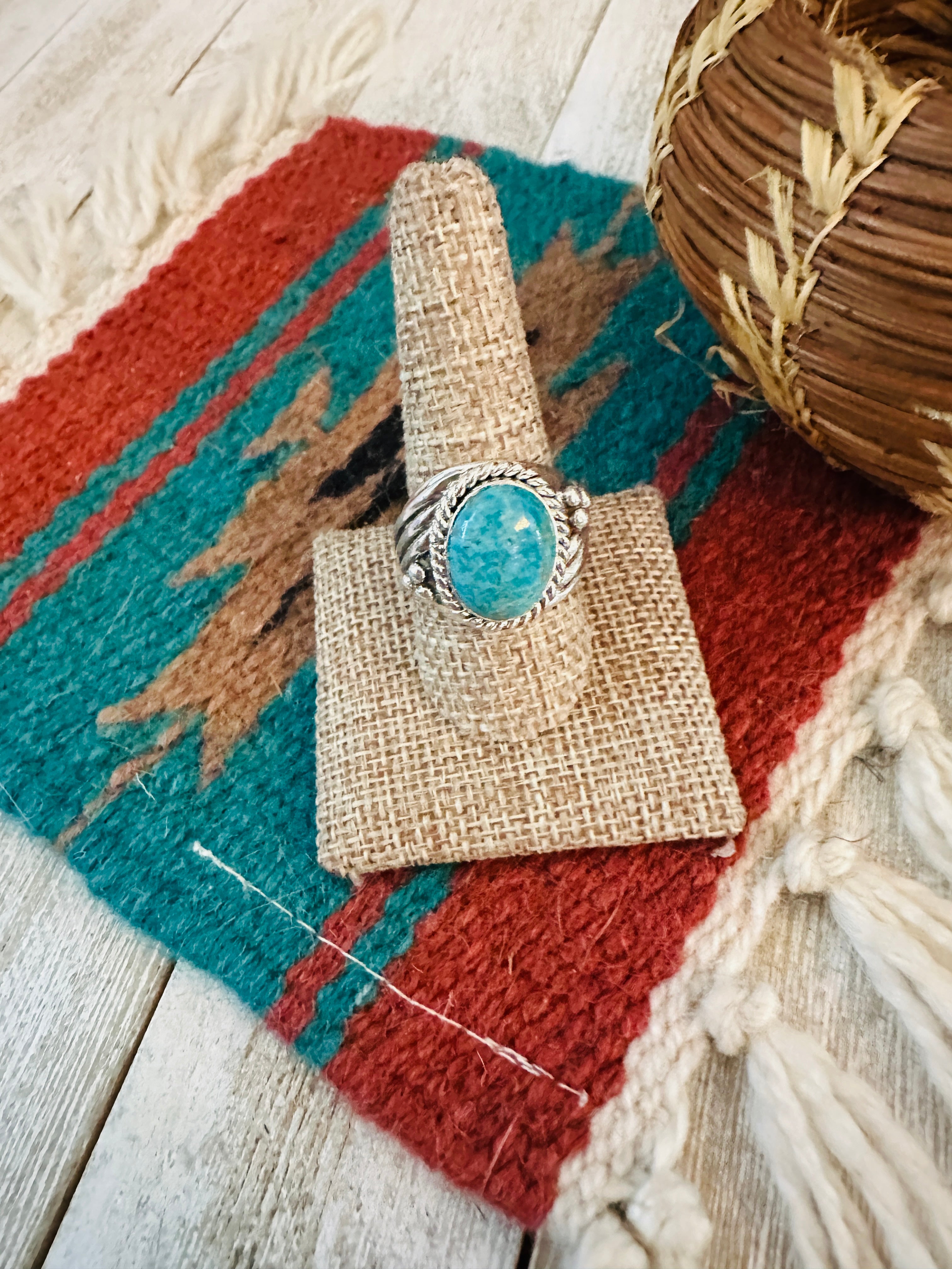 Handcrafted Turquoise & Sterling Silver Cigar Band Ring Size 9.75