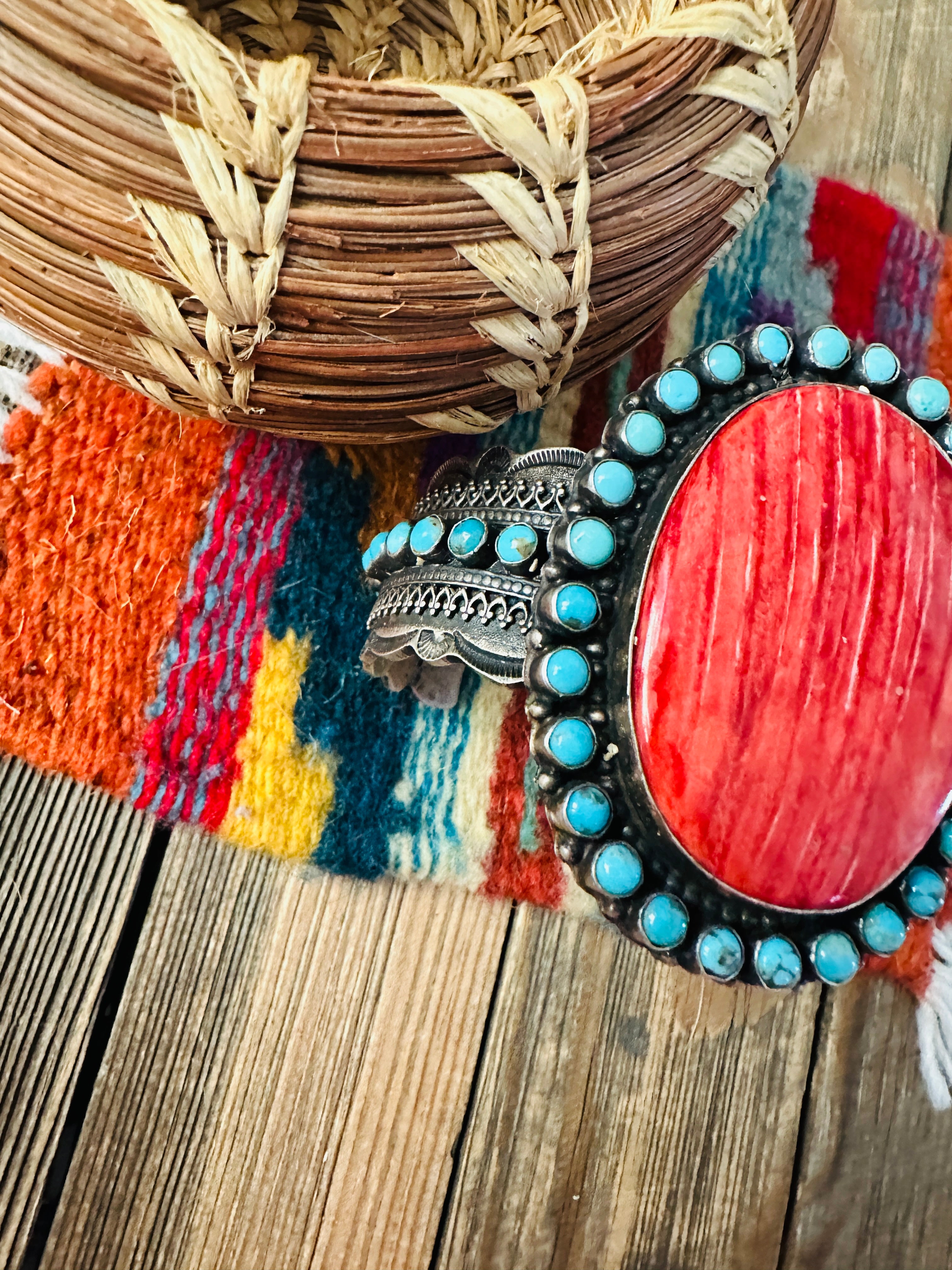 Handcrafted Spiny, Turquoise & Sterling Silver Cuff Bracelet by Shawn Cayatineto