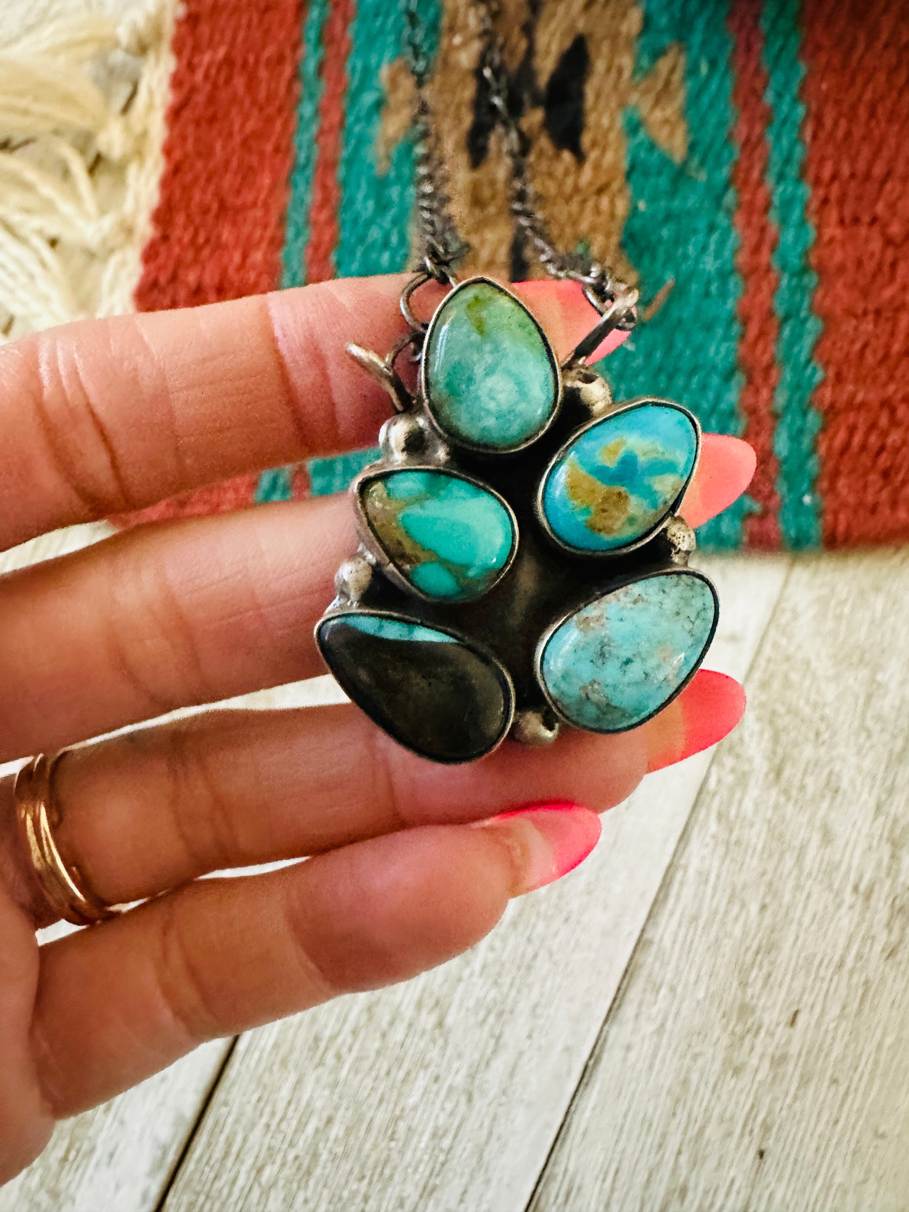 Handcrafted Sterling Silver & Turquoise Cluster Necklace