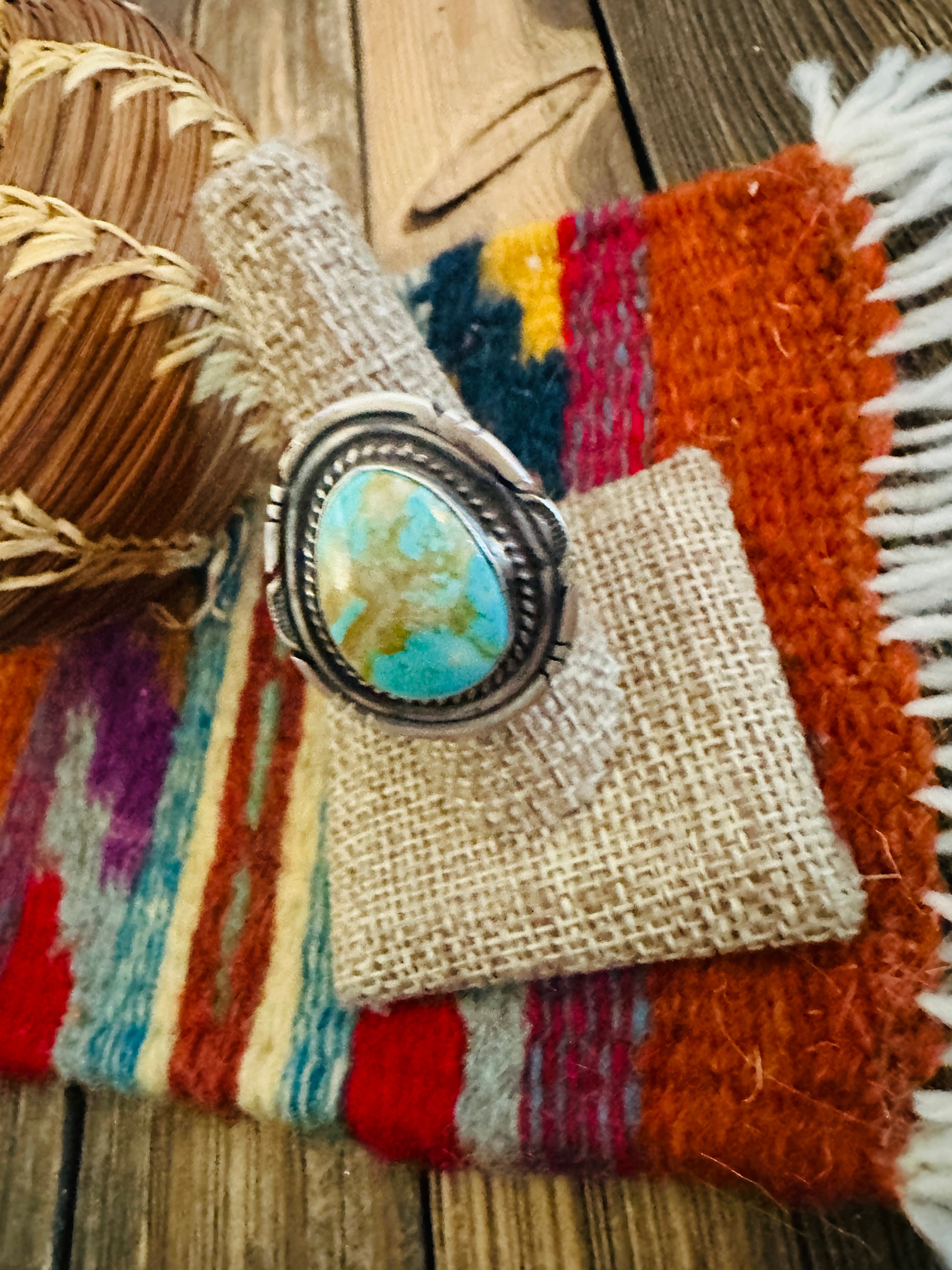 Handcrafted Sterling Silver & Turquoise Adjustable Ring