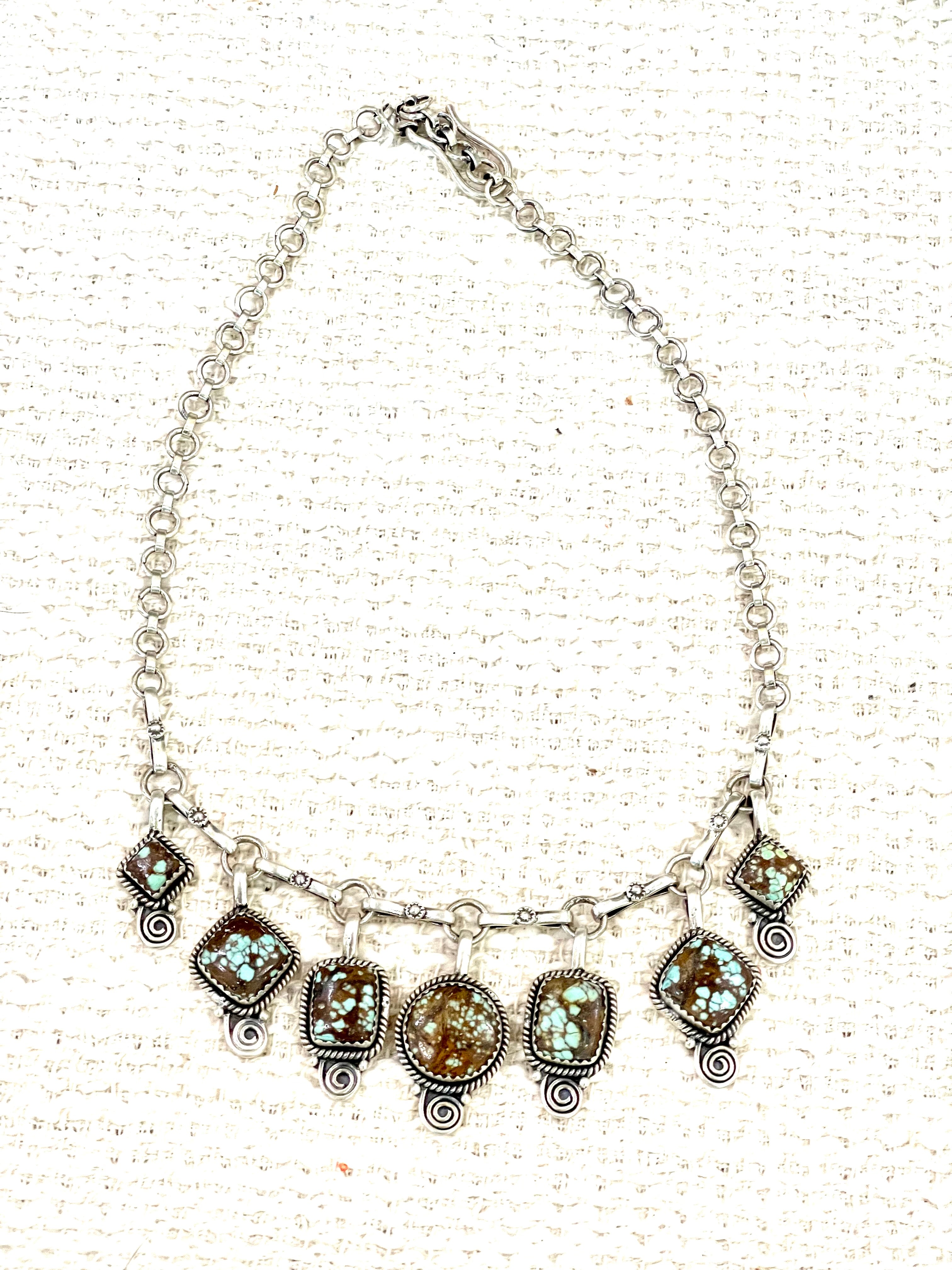 Handmade Sterling Silver Number 8 Turquoise Necklace with Signed Nizhoni