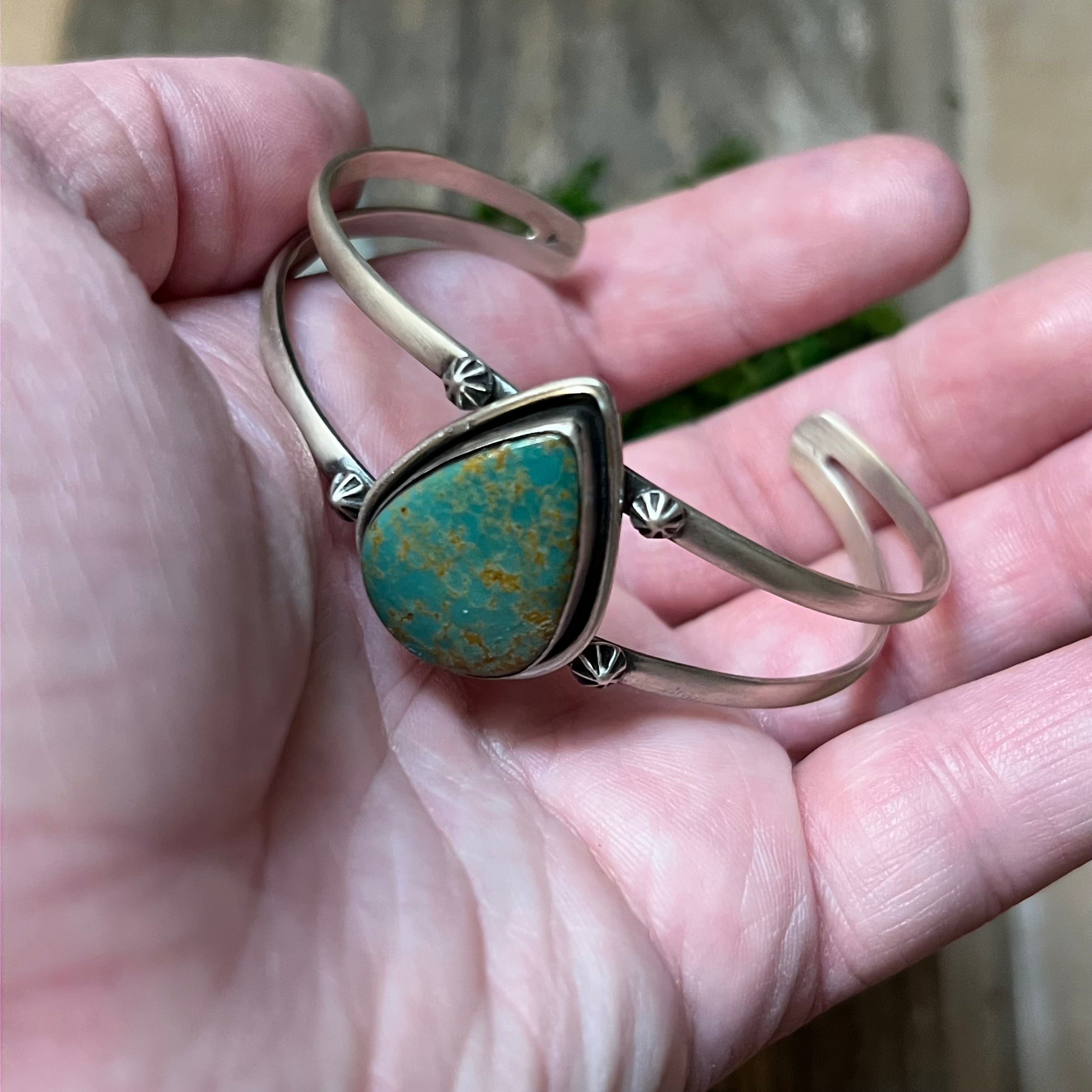 Handmade Turquoise & Sterling Silver Tear Drop Cuff Bracelet