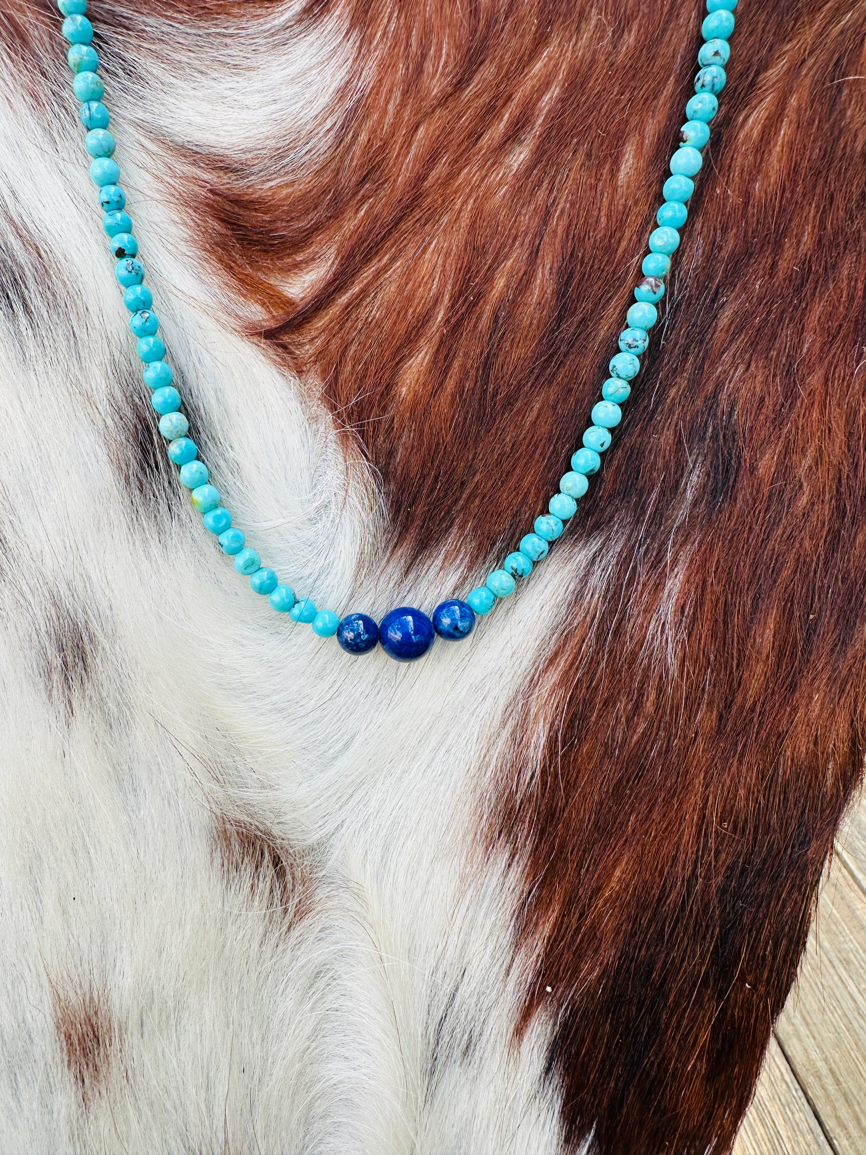 Handcrafted Turquoise & Lapis 16” Beaded Necklace