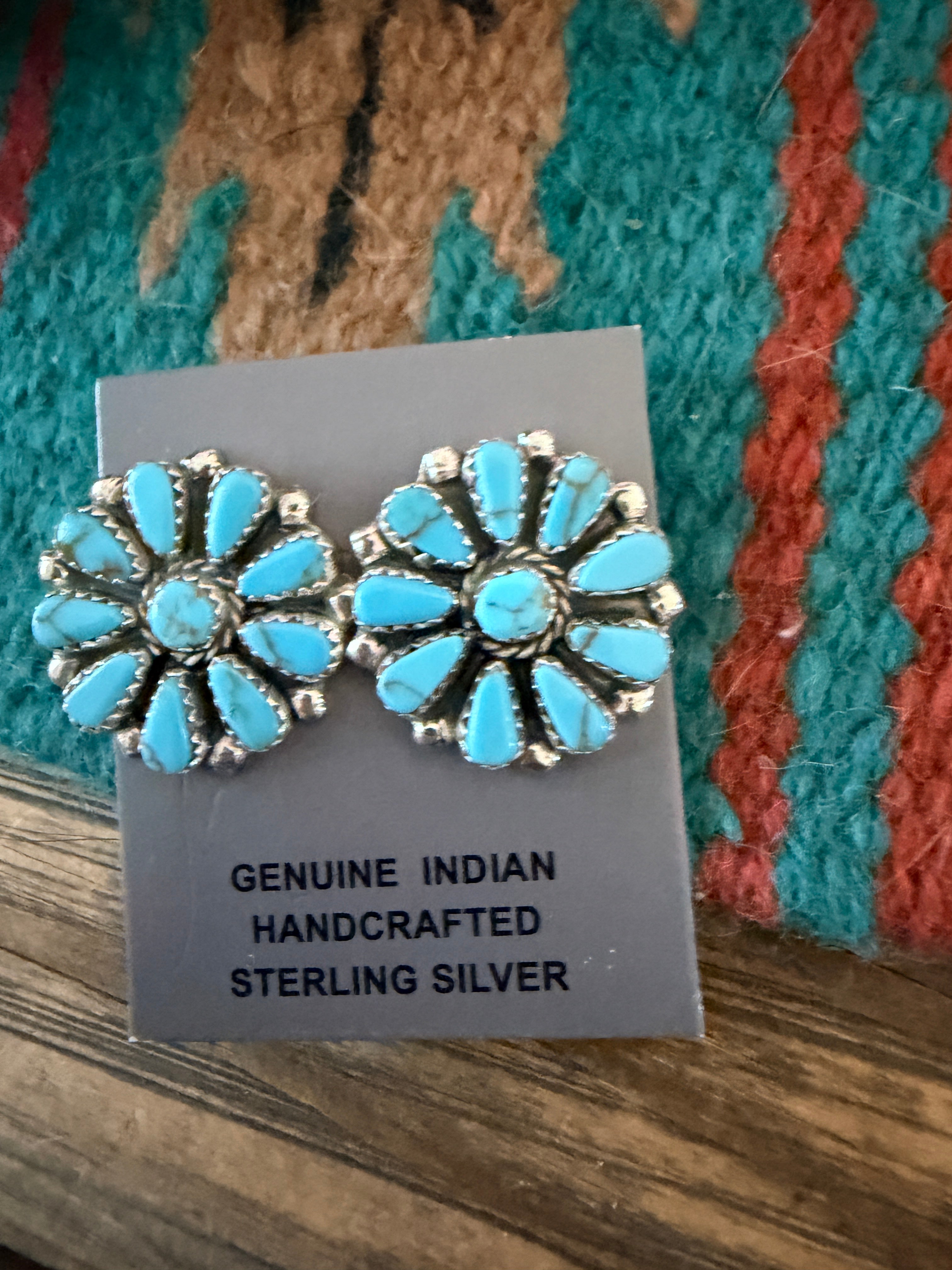 Handcrafted Turquoise & Sterling Silver Cluster Post Earrings